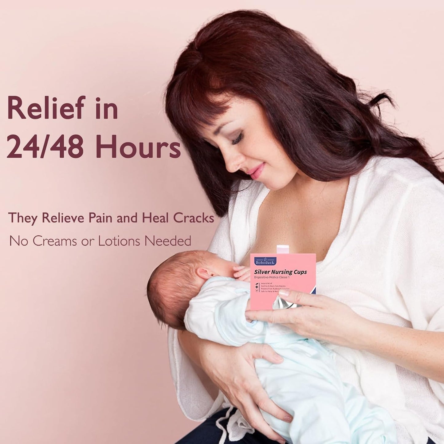 Boboduck The Original Silver Nursing Cups - 999 Silver Nipple Covers Breastfeeding - Protect and Soothe Sore Nipples - Breastfeeding Essentials Silver Nipple Guards with Soft Silicone Ring (X-Large)