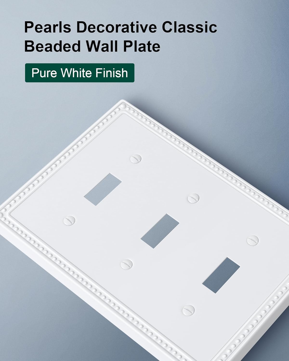 2-Pack Triple Toggle Light Switch Cover Plate, Pearls Decorative Switch Plate Covers, Pure White 3 Gang Metal Wall Plate, Corrosion Resistant
