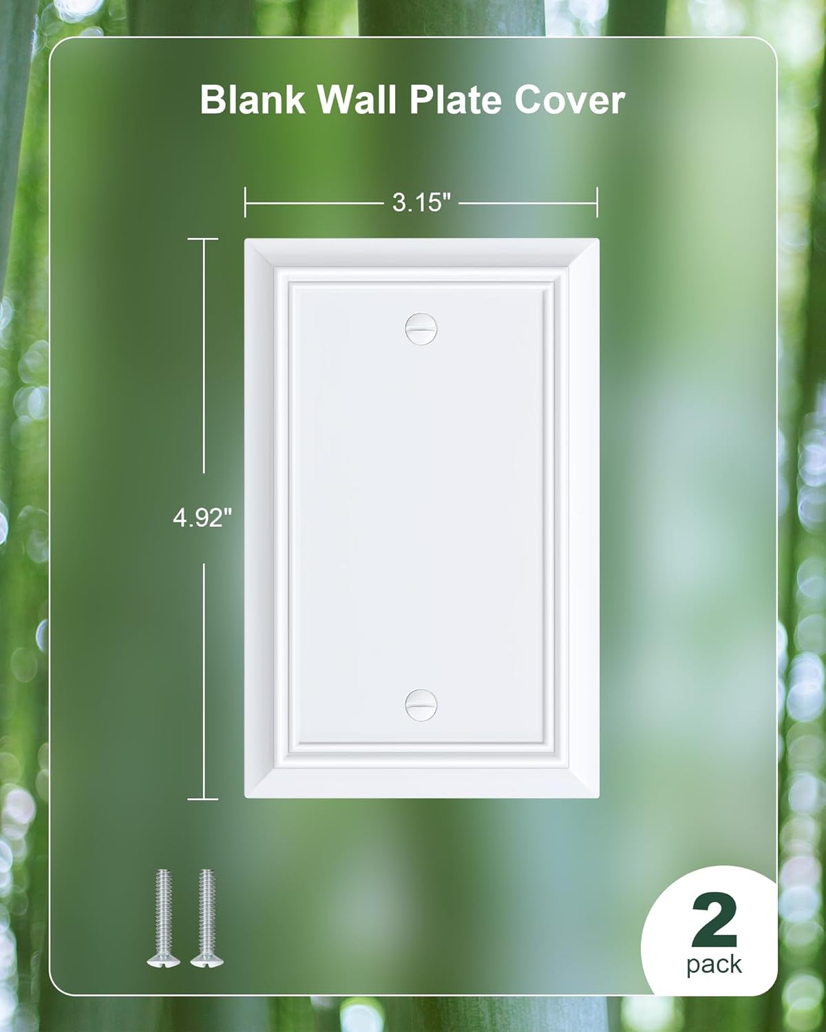 2-Pack Single Blank Wall Plate, Durable Natural Bamboo Fiber Wall Plate Cover,Pure White 1 Gang Wall Plate for Unused Outlets/Switches, Corrosion Resistant