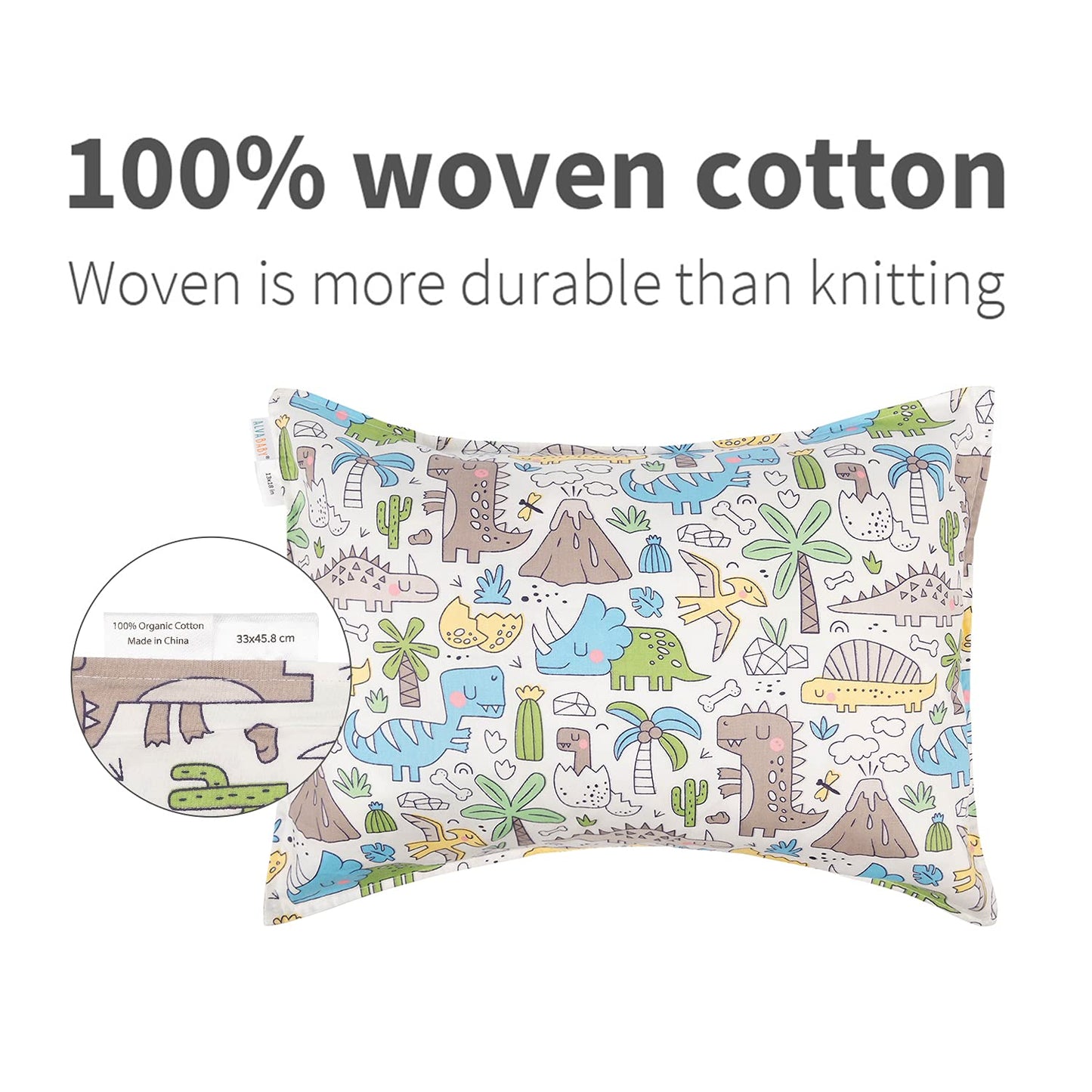 ALVABABY Toddler Pillowcases 2 Pack Cotton Kids Pillow Cover Fit 13"x 18" or 14"x20" Envelope for Girl Boy Sleepy Travel 2L-TPW14A