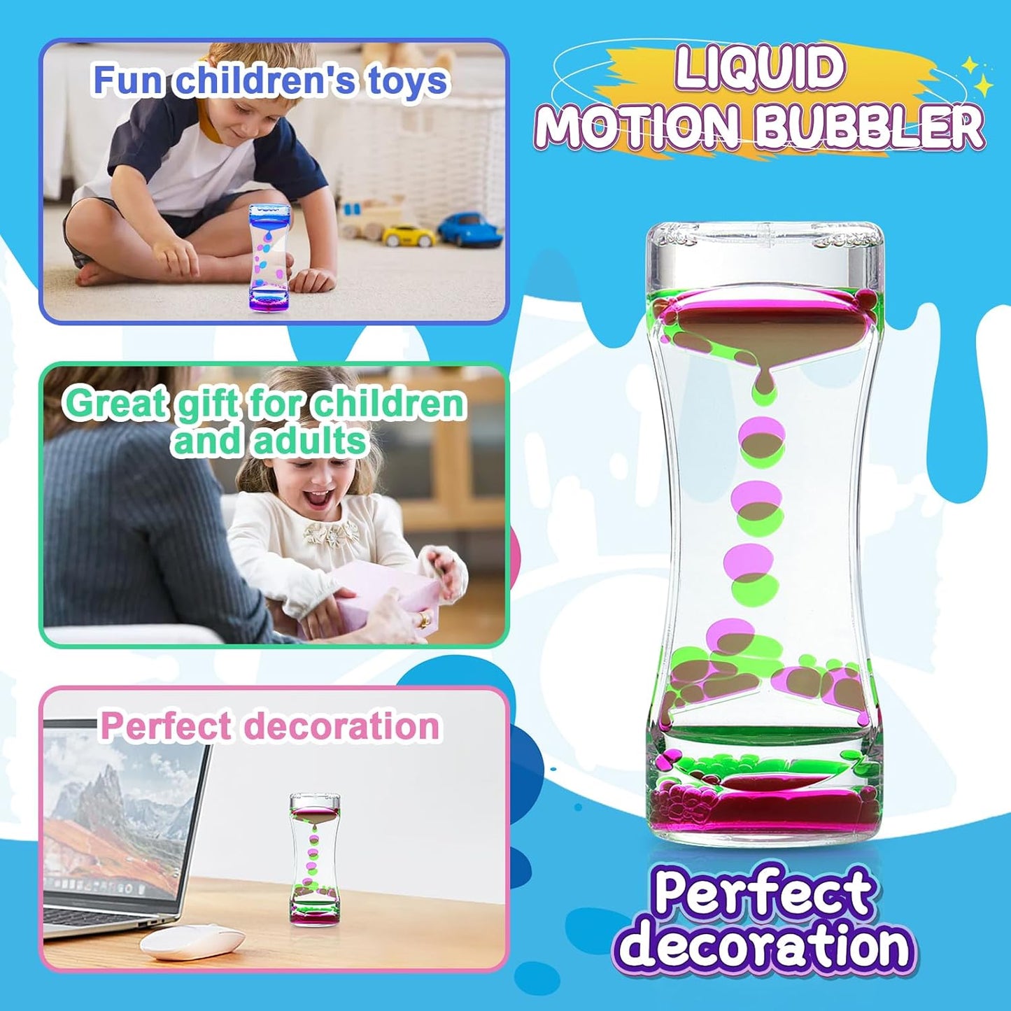 3Pack Liquid Motion Bubbler Timer for Caliming Sensory Toys, Autism Toys,Fidget Toy, Children Activity, Desk Toys,Novelty Gifts,Holiday Stocking Stuffers, ADHD Office Home Desk Toys Decorations