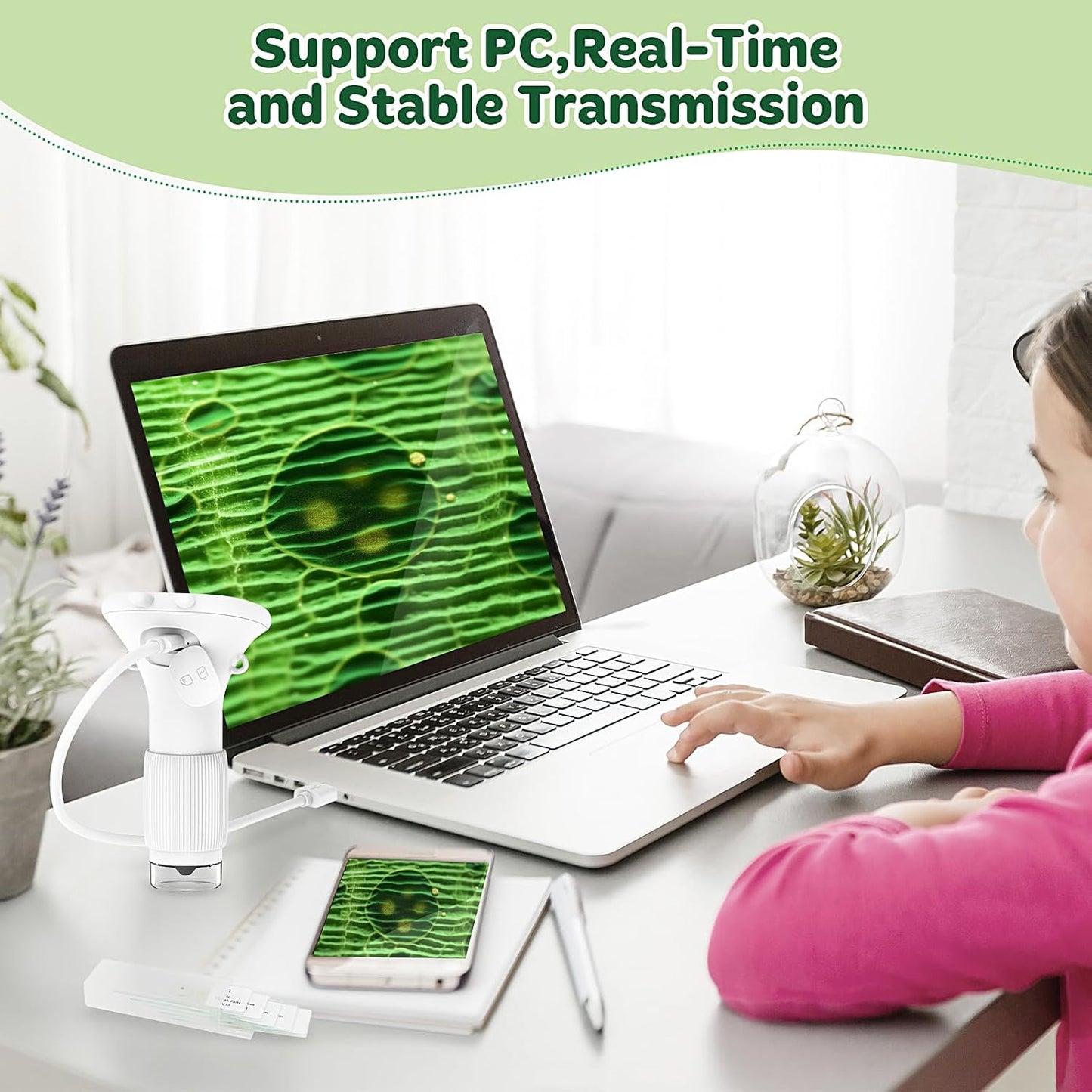 HUTACT Kids Portable Microscope with 2'' Screen - 1000X Digital Handheld Microscope with Prepared Slides Kit, Christmas Birthday Gifts for Kids All Age