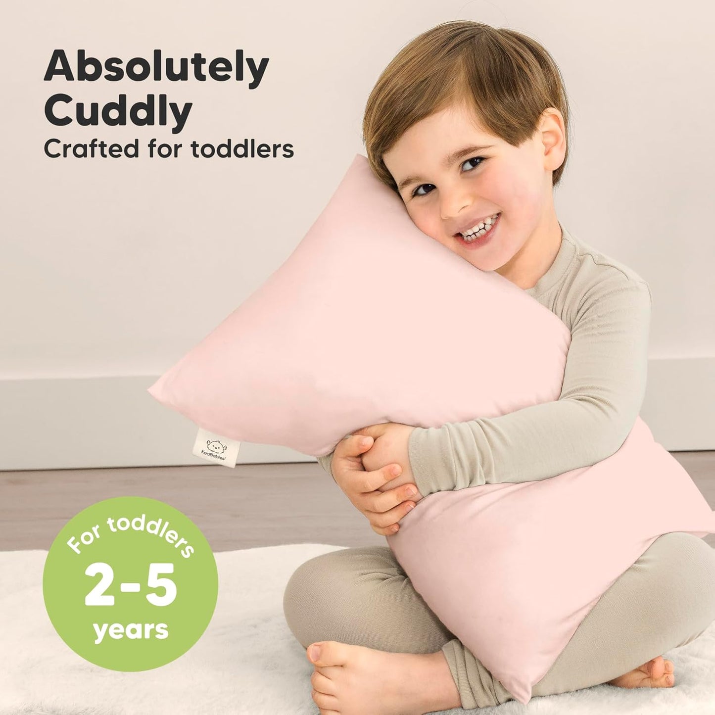 Toddler Pillow with Pillowcase - 13x18 My Little Cuddly Pillow, Viscose Derived From Bamboo Nursery Toddler Pillows for Sleeping, Kids Pillow, Small Travel Pillows, Mini Toddler Bed Pillow (Mist Pink)