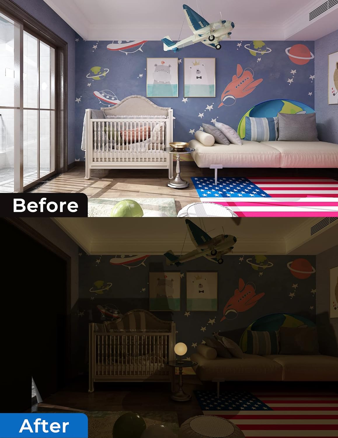 Sumobaby Blackout Curtains for Bedroom Portable 20"x75",No Drill Blackout Shades with Upgraded Hook&Loop Tapes,100% Black Out Window Cover,Thermal Insulated Blinds for Bedroom,Nursery(1 Panel,Black)