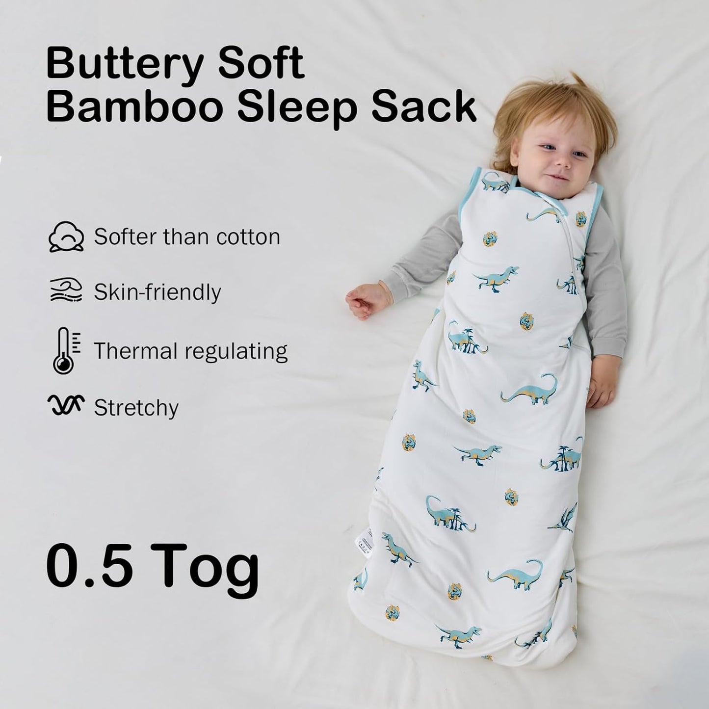 BubblePanda Rayon Made from Bamboo Sleep Sack 2t-3t 0.5 Tog Soft Lightweight Toddler Sleep Sack 24-36 Months for Babies 2-Way Zipper Wearable Blanket Baby 3t