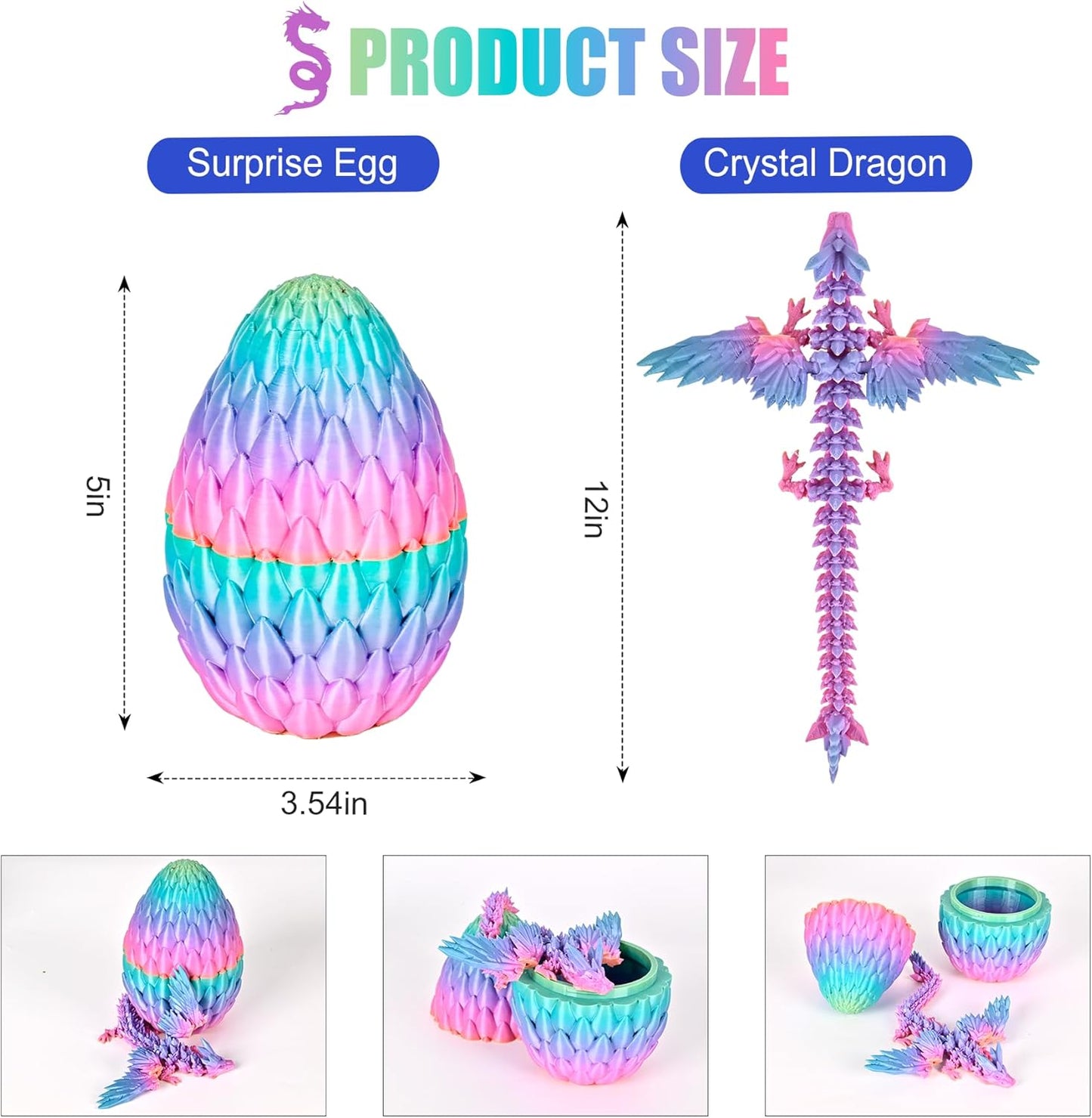 12inch Fly Dragon Egg, Year of The Dragon, 3D Printed Dragon, Executive Desk Toys, Articulated Dragon, Fidget Toys Gifts for Graduates Students Teachers Adults (Candy)