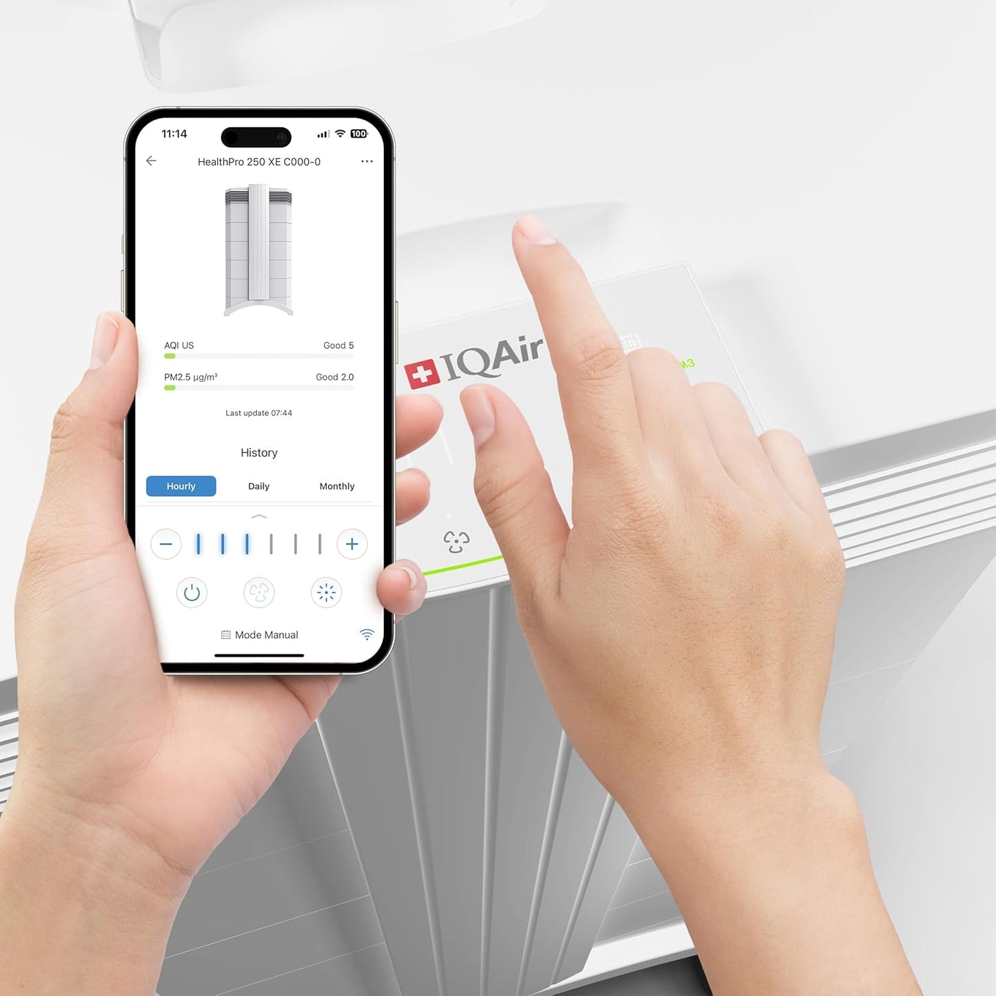 IQAir HealthPro Plus XE Air Purifier - Smart HyperHEPA Filtration for Large Rooms up to 1125 sq ft - Smoke, Viruses, Allergens, Asthma, Mold, Dust, Pets, Swiss Made, WiFi Enabled