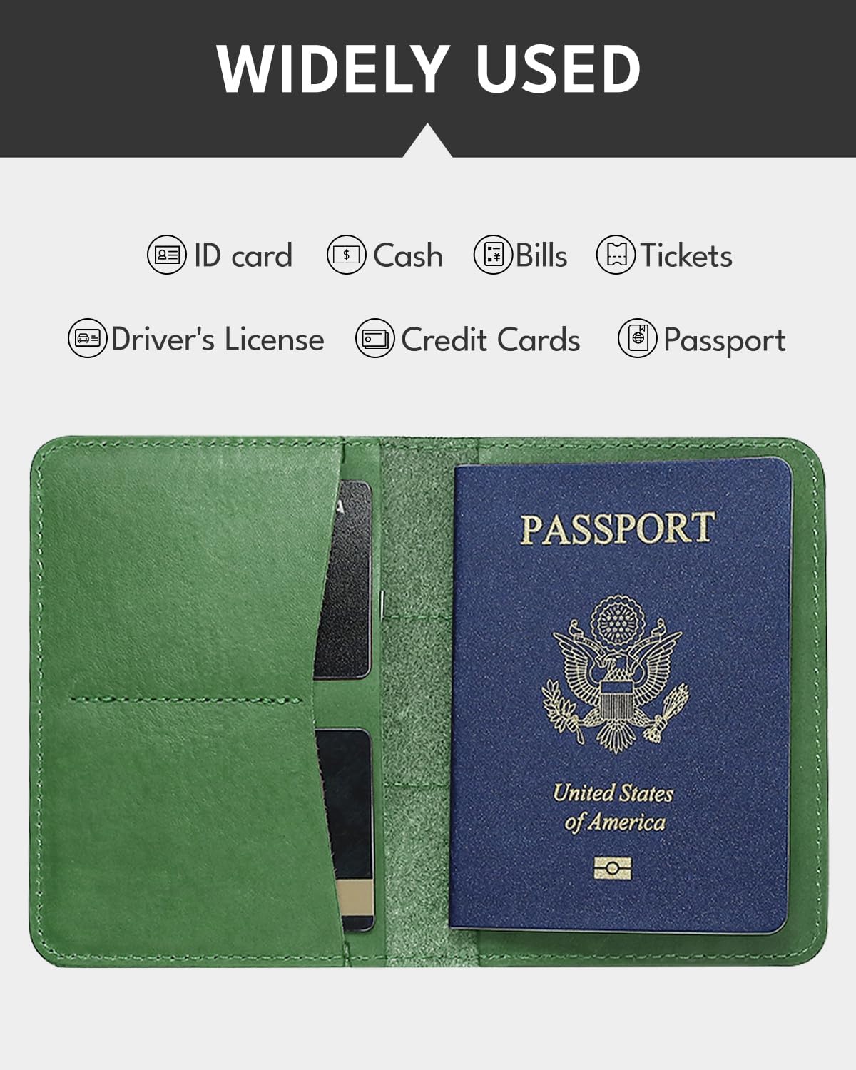 ALLIVE Genuine Leather Passport Holder With Airtag for Women Men - Travel Must-Haves, Airport Essentials, Passport Cover Gift - Green