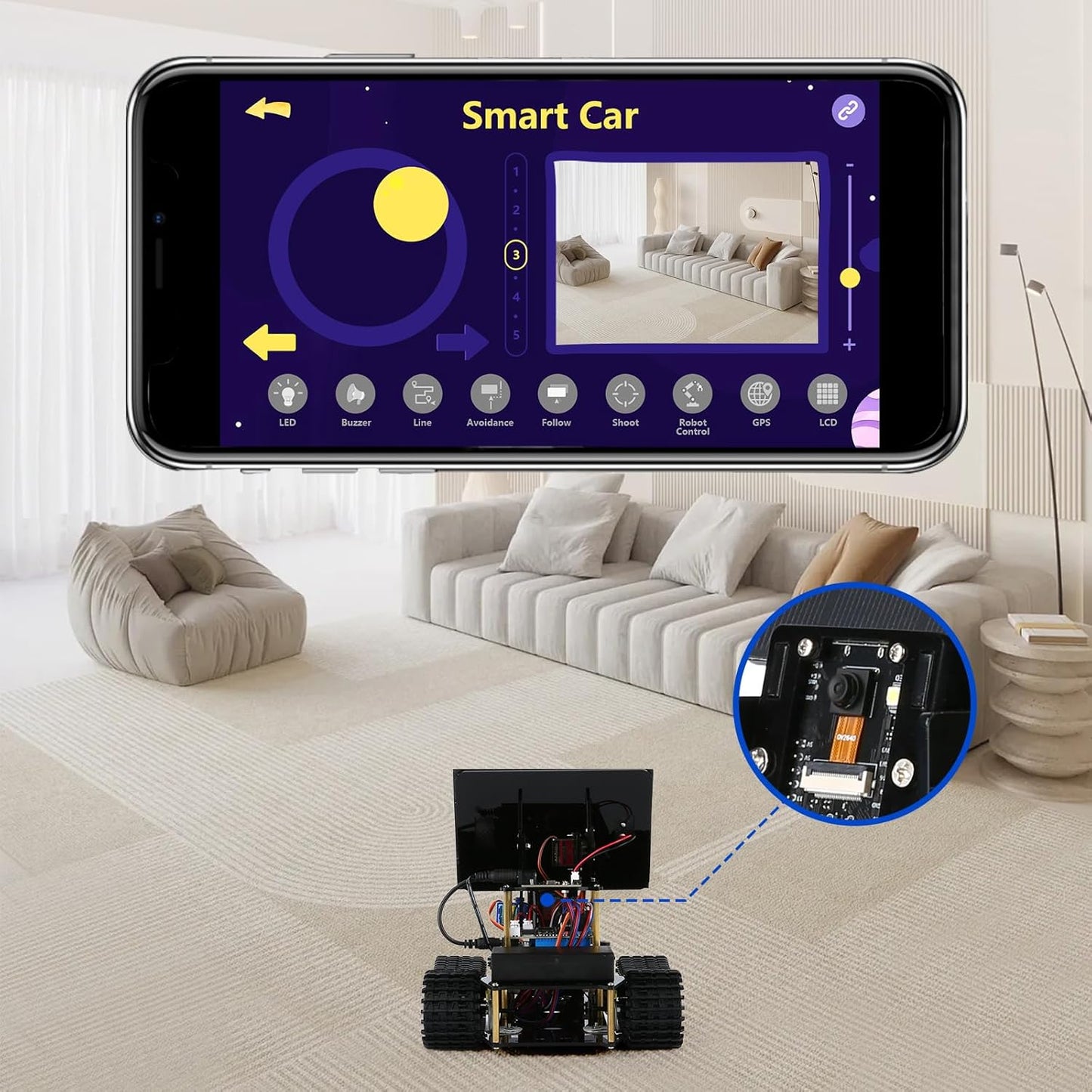 3MP Camera Expansion Pack Smart Car Starter Kit, Robotics Kit for Kids Ages 8-12 12-16, STEM Toys Coding Robot Kit for Teens & Adults(QD002)