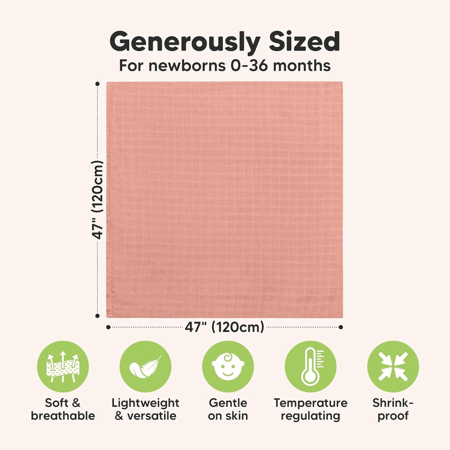 4-Pack Muslin Swaddle Blankets for Boys, Girls - Organic Baby Swaddles for Newborns, Soft & Breathable Receiving Baby Blankets for Girl, Boy, Neutral, Newborn Essentials Gift (Lavender)