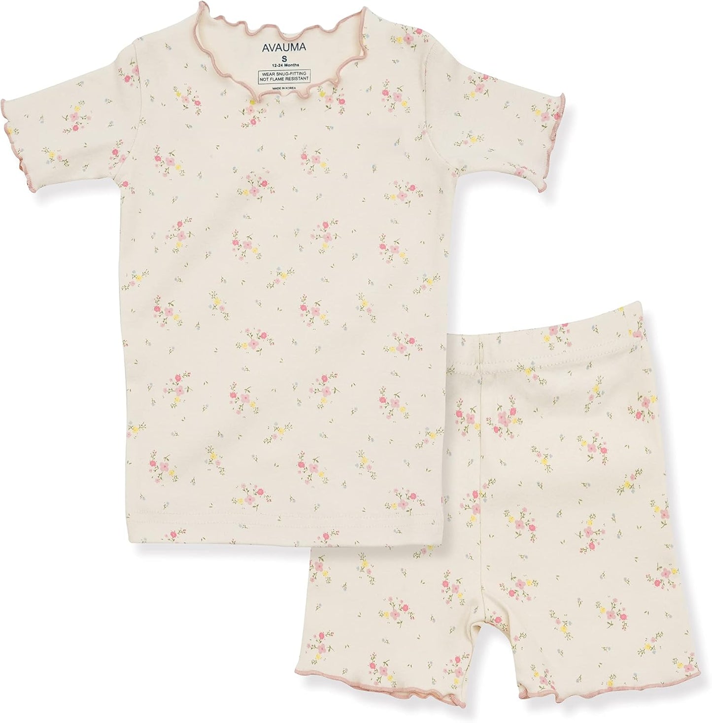 AVAUMA Baby Boy Girl Pajama Set 6M-7T Kids Cute Toddler Snug fit Flower Pattern Design Pjs Cotton Sleepwear Ruffled Shirring