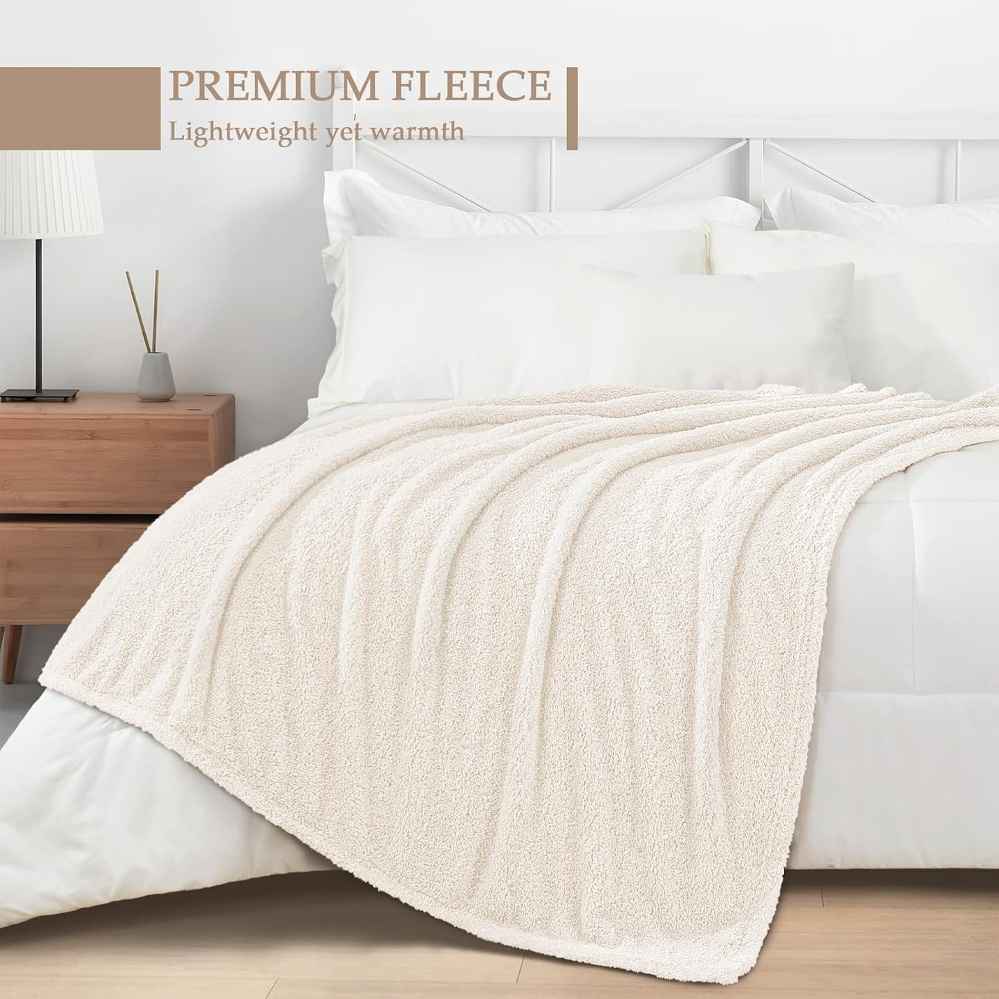 Exclusivo Mezcla Fleece Blanket for Couch, Soft and Cozy King Blankets for Women Men Girls Kids, Suitable for All Seasons, White, 90x104 Inches