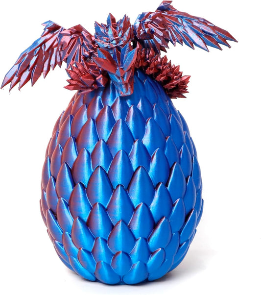 3D Printed Dragon Egg, Flying Articulated Dragon in Eggs, Flexible Joints Home Decor Executive Desk Figurine (Red Mix Blue)