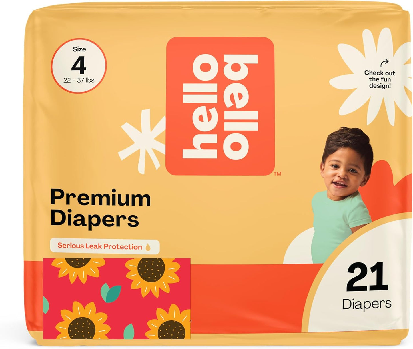 Hello Bello Diapers, Size 4 (22-37 lbs) Flower Child, 21 Count of Premium Disposable Baby Diapers, Hypoallergenic with Soft, Cloth-Like Feel