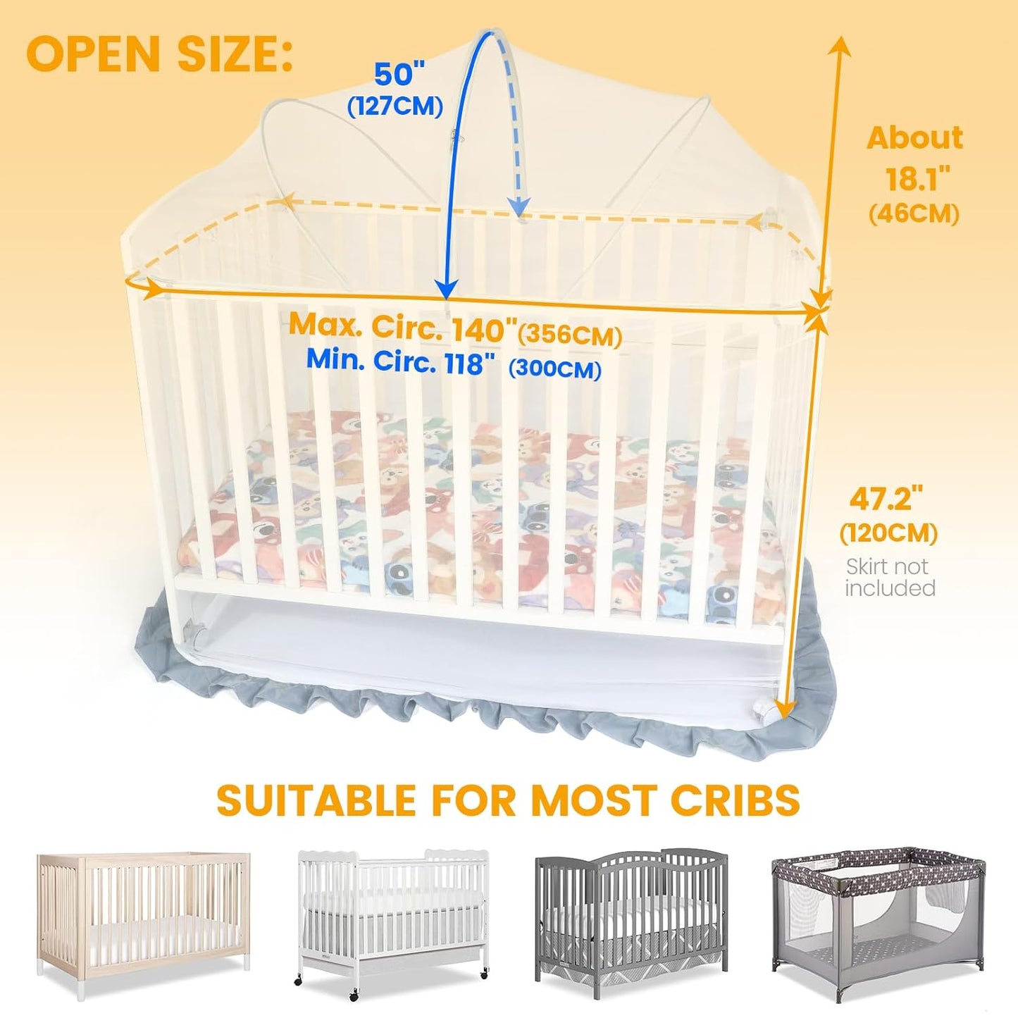 Orzbow Crib Tent Safety Net, Encrypted Crib Mosquito Net to Keep Baby in, Crib Cover with Two-Way Zippers, Durable, Strong, Keep Baby Infant from Climbing Out, Falls and Mosquito Bites, White