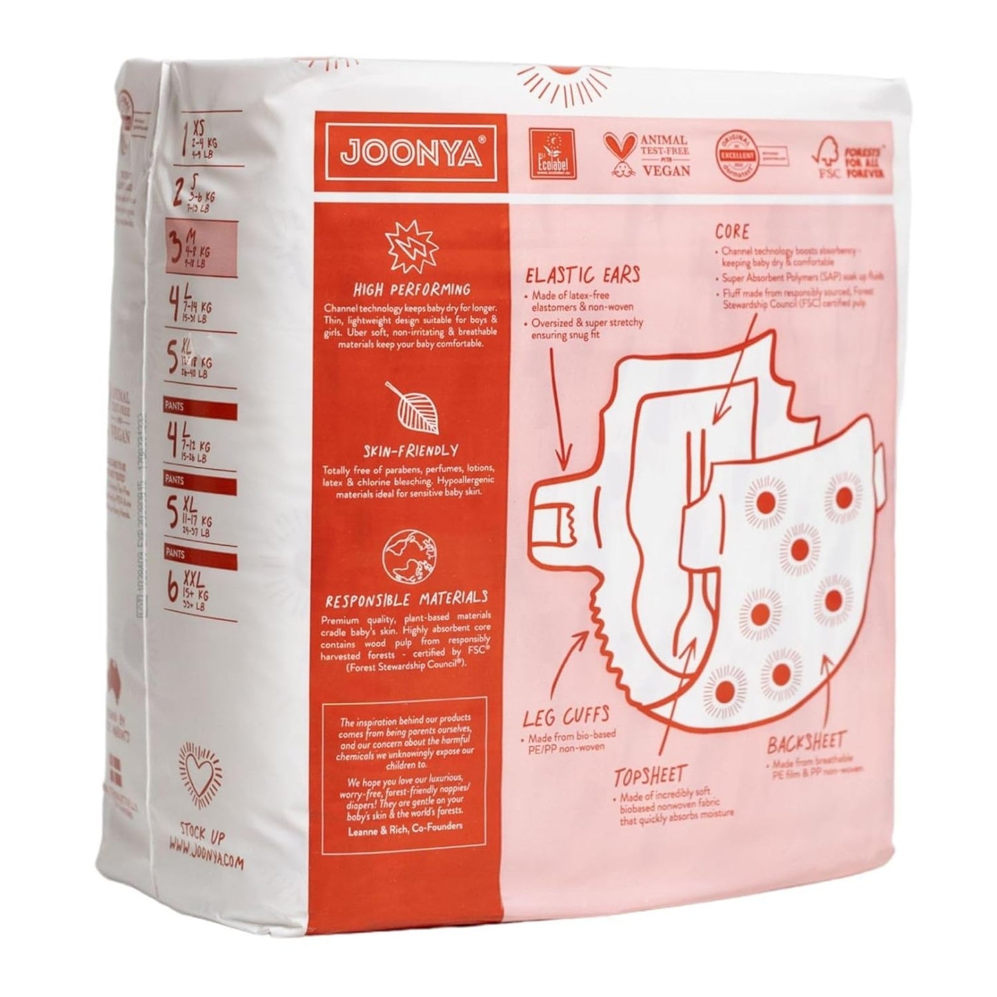 Joonya Baby Diapers, Size 3 M (9-18 lb) - 6 Bags of 28 (168) - New Range - NonToxic, Eco-Friendly, Ultra Slim, Overnight Use - Made in Denmark