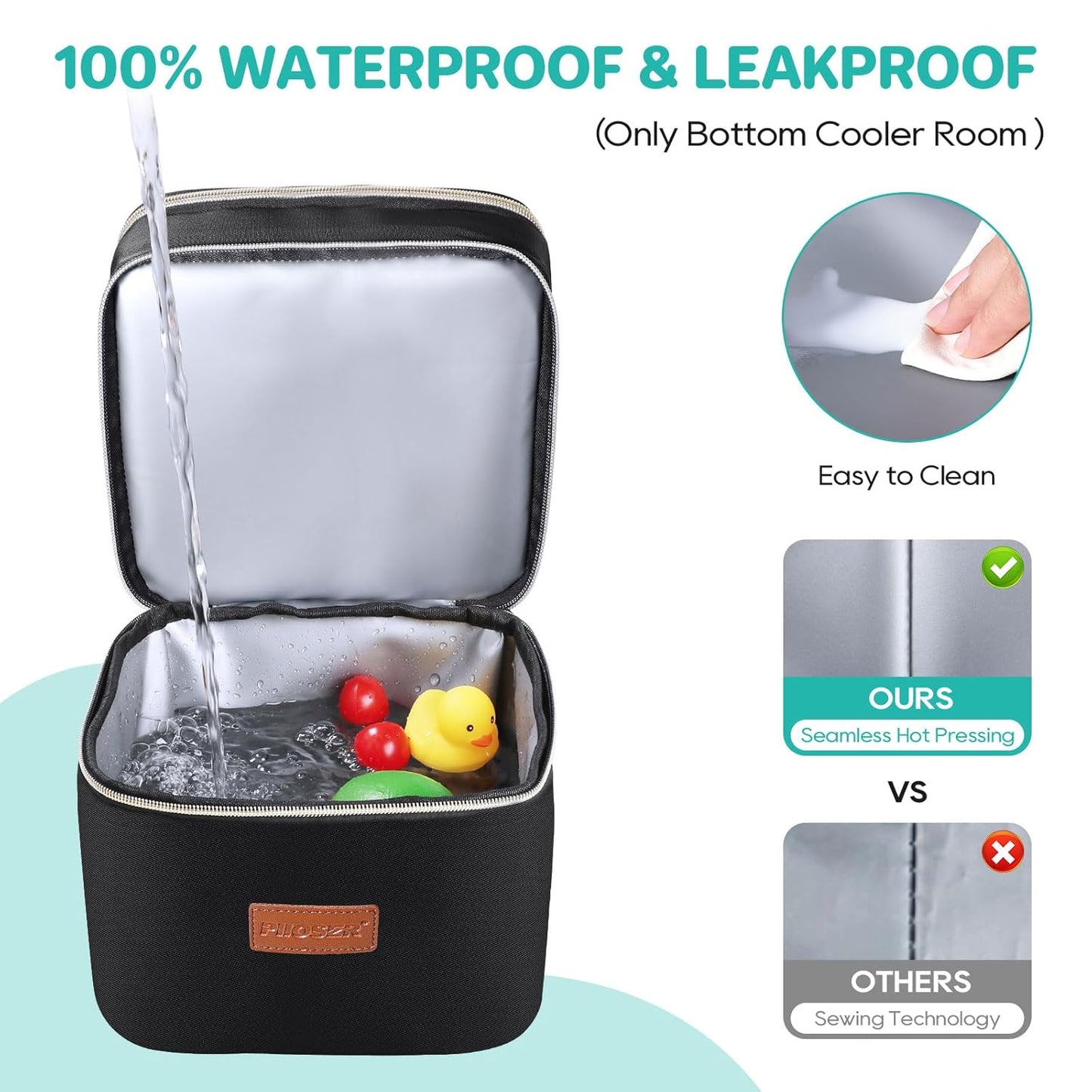 PIIOSER Breast Milk Storage Cooler Bag with Ice Pack, Fits 4 Baby Bottles Up to 5 Ounce, Small Insulated Breastmilk Cooler Travel Bag with Handle Buckle for Nursing & Working Mom Daycare (Black-XS)