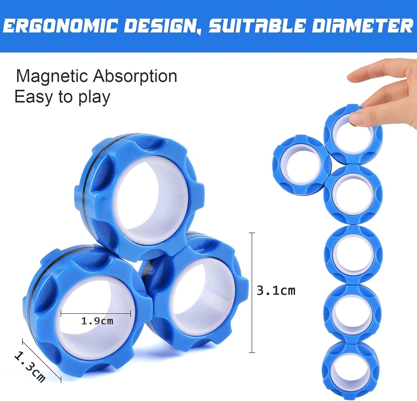 6PCS Magnetic Rings, Colorful Magnetic Ring Fidget Toys, ADHD Anxiety Relief Decompression Finger Magnetic Ring,Funny Gifts Kids Magnetic Spinner Ring for Boys Girl