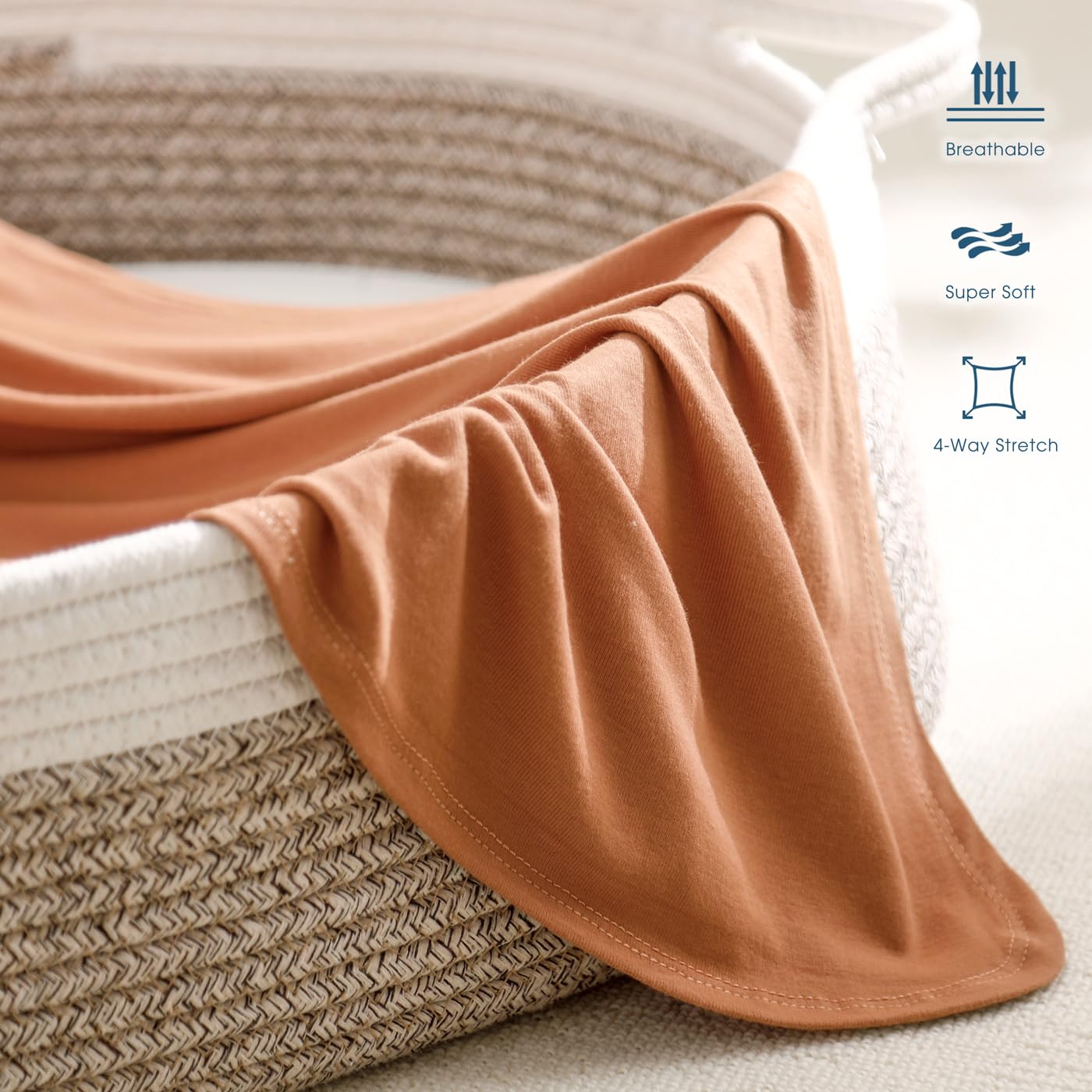 GRSSDER Newborn Swaddle Blanket, Ultra Soft Jersey Receiving Blanket with Matching Headband and Beanie Set 33×44", Stretchy Baby Neutral Swaddle Wrap for Girls and Boys