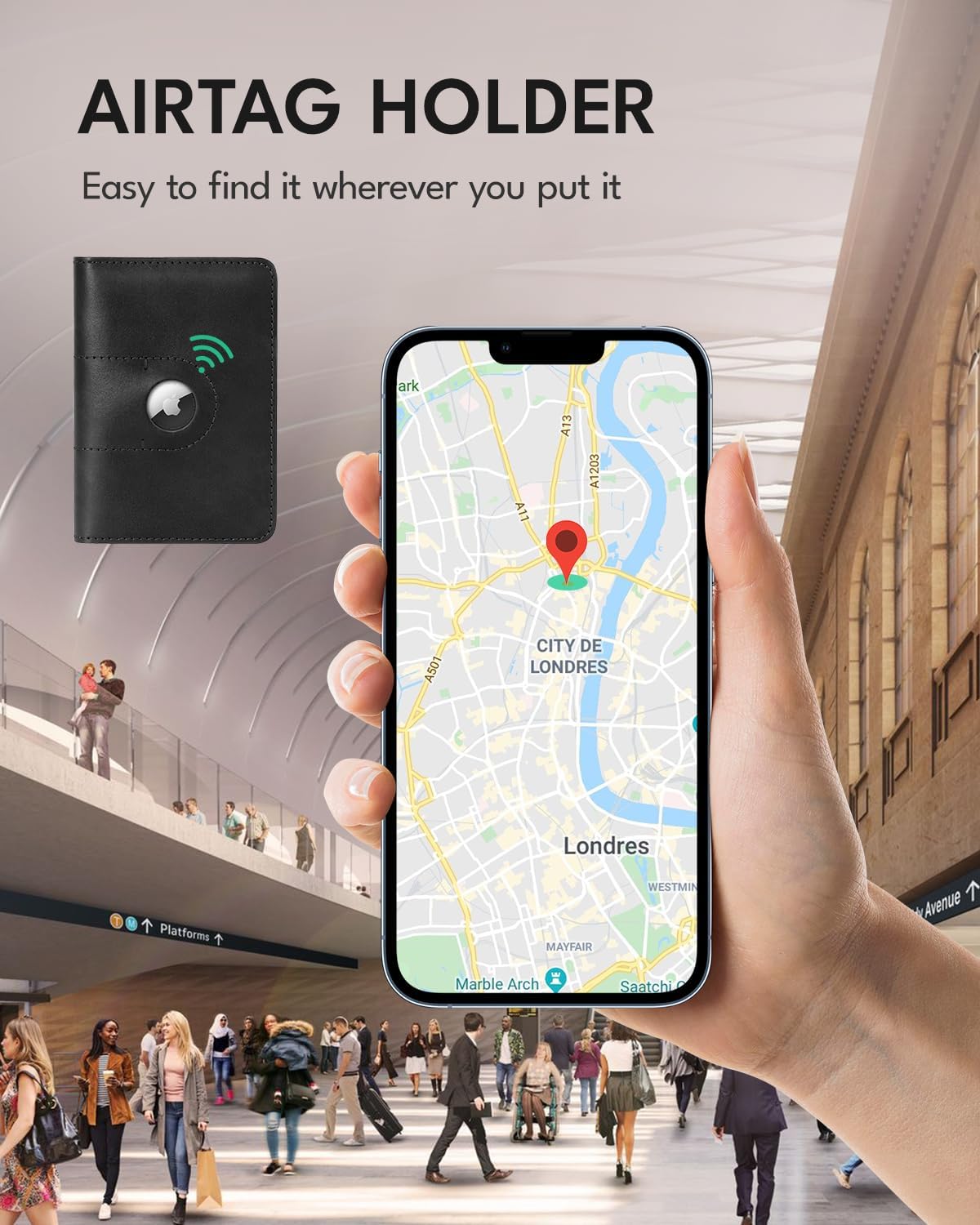 ALLIVE Passport Holder for Travel, Genuine Leather Passport Holder with Airtag Women Men,Travel Must Haves Airport Essentials, Passport Cover Travel Gifts Black