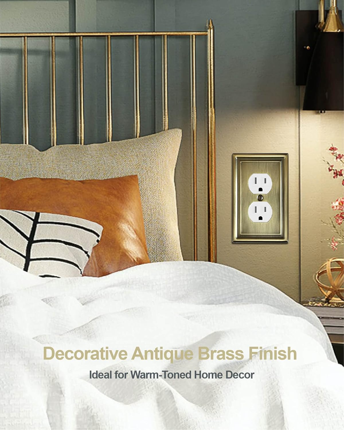 4-Pack Duplex Wall Plate, Decorative Antique Brass Outlet Covers, Metal Electrical Outlet Cover Plates, 1-Gang, Midsize