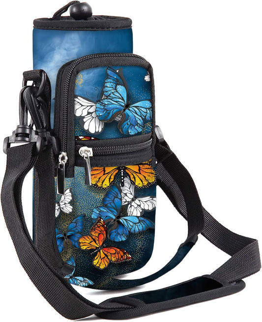 25/32/40/64oz Water Bottle Bag Holder Carrier-Insulated Crossbody Sling Case Sleeve with Strap & Pockets for Men Women Gym Cycling Travel Walking Hiking Camping