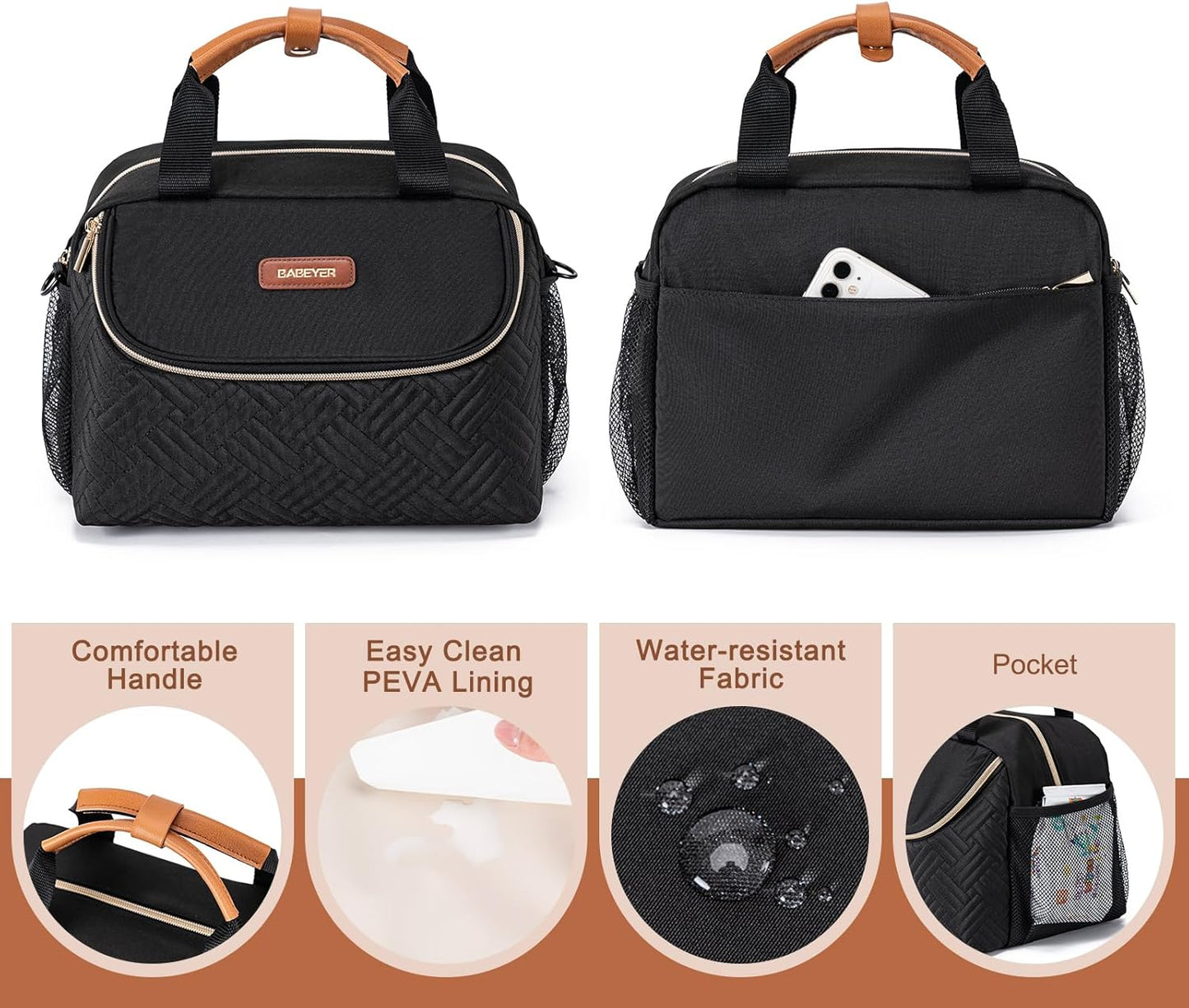 Breastmilk Cooler Bag with Ice Pack Fits 6 Baby Bottles up to 9 Ounce, Wearable Breast Pumps Cooler Bag for Nursing Mom Daycare, Work, Travel- Black