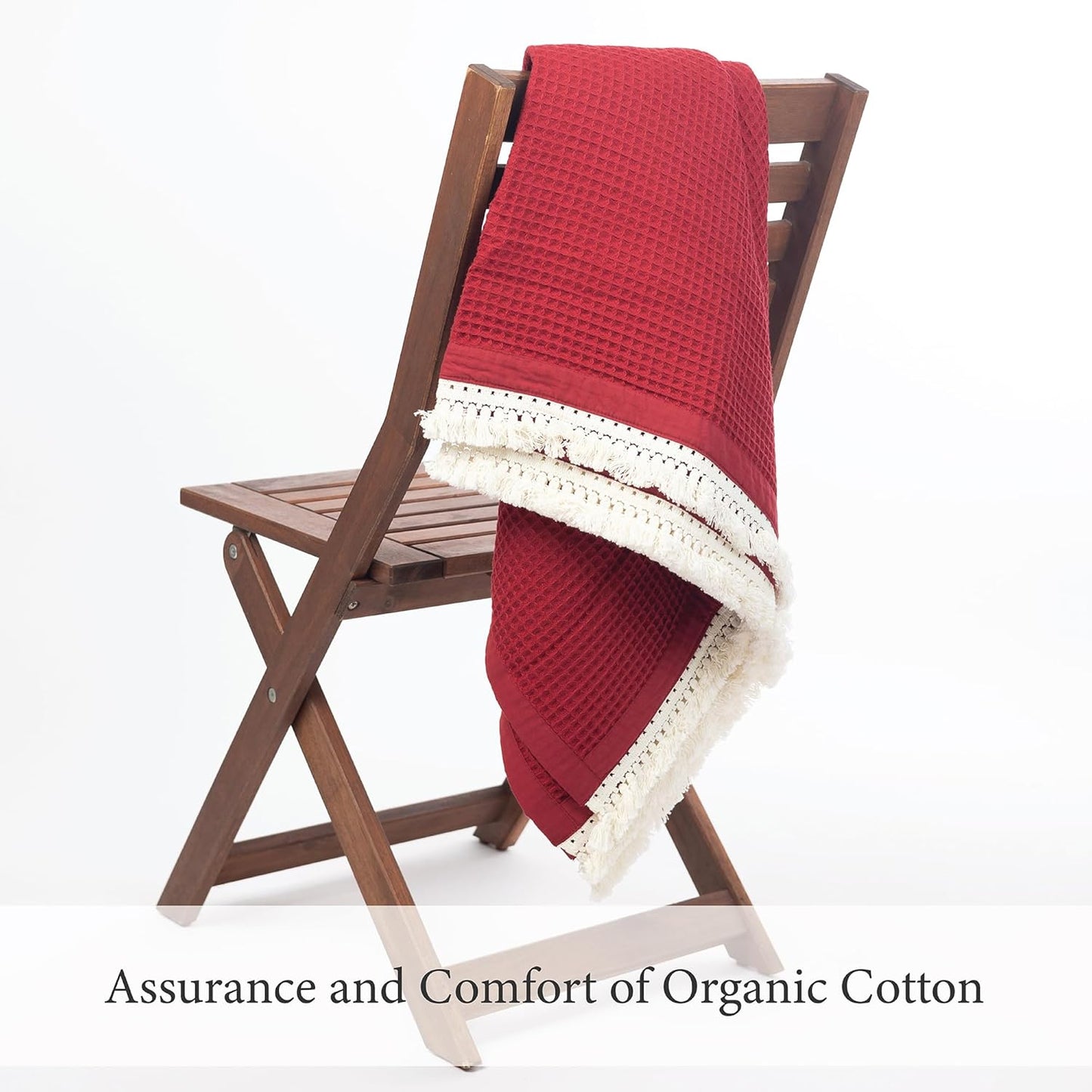 Salt Earth GOTS Certified 100% Organic Cotton Throw Blanket, 55" x 60" Waffle Blankets & Throws for Bed, Throw Blanket for Couch, Modern & Cozy Blanket, All Season,Comfy & Soft Blanket(Red Dahlia)