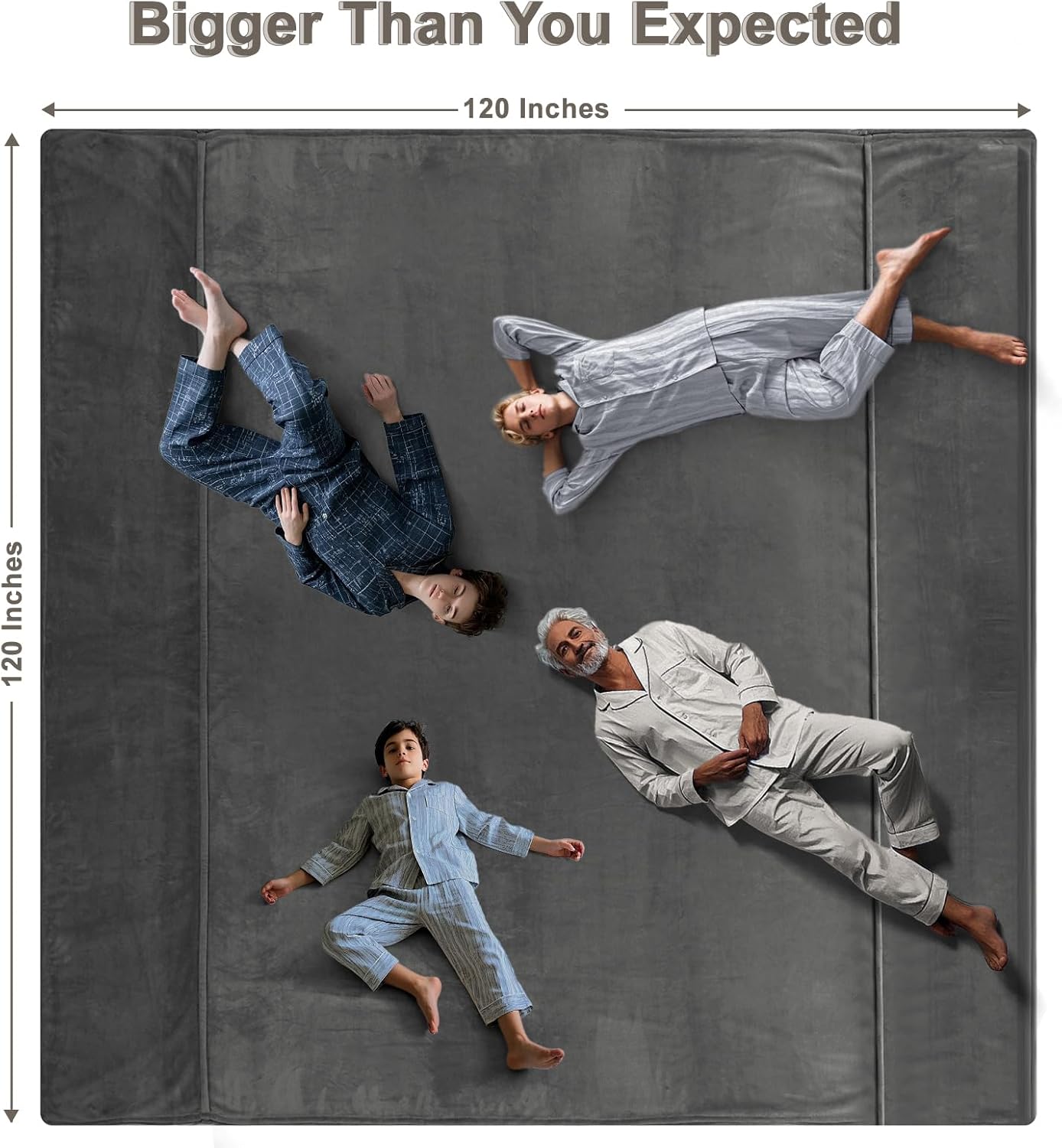 PHF Oversized King Fleece Blanket 120"x120", No Shed No Pilling Big Soft Blanket, Extra Large 10'x 10' Lightweight for Bed, Sofa Travel and Camping, Suitable for All Season, Dark Grey