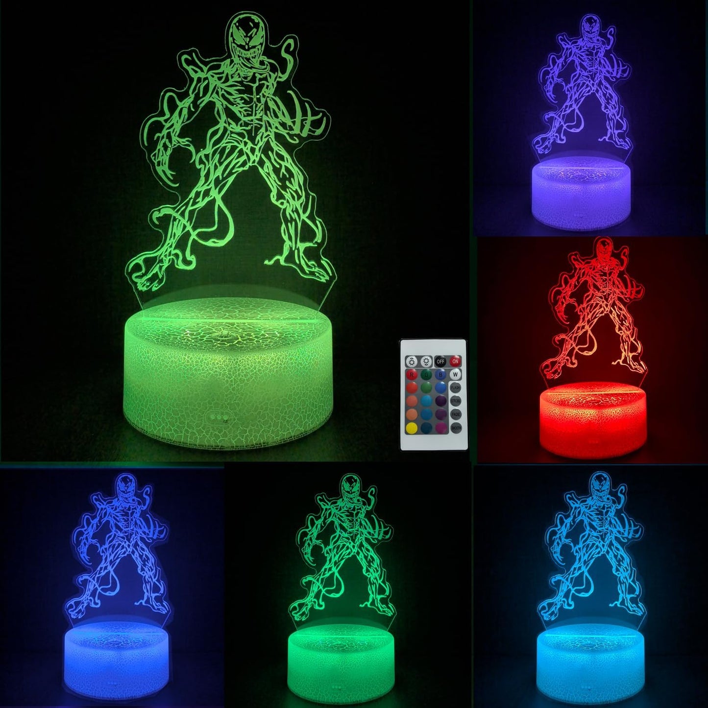 3D Alien Night Light, Super Hero Illusion Table Lamp with 16 Colors Remote Control Touch Lamp LED USB Night Light Desk Lamps Room Decorations Home Decor Holiday Gifts Birthday Gifts