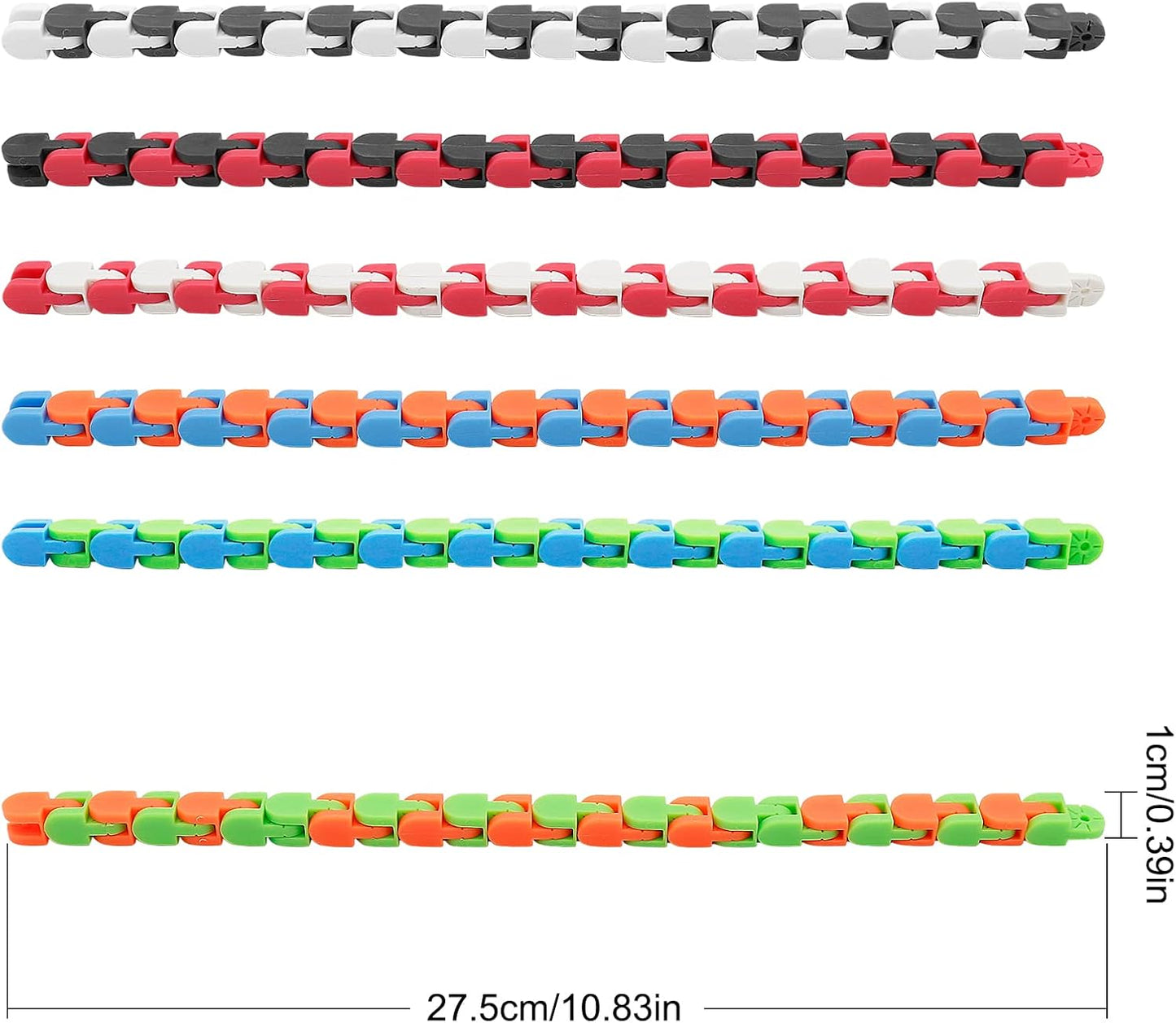 18 Pack Wacky Tracks Snap and Click Fidget Toys Finger Sensory Toys, 24 Links Snake Puzzles for Stress Relief, Party Bag Fillers, Party Supplies