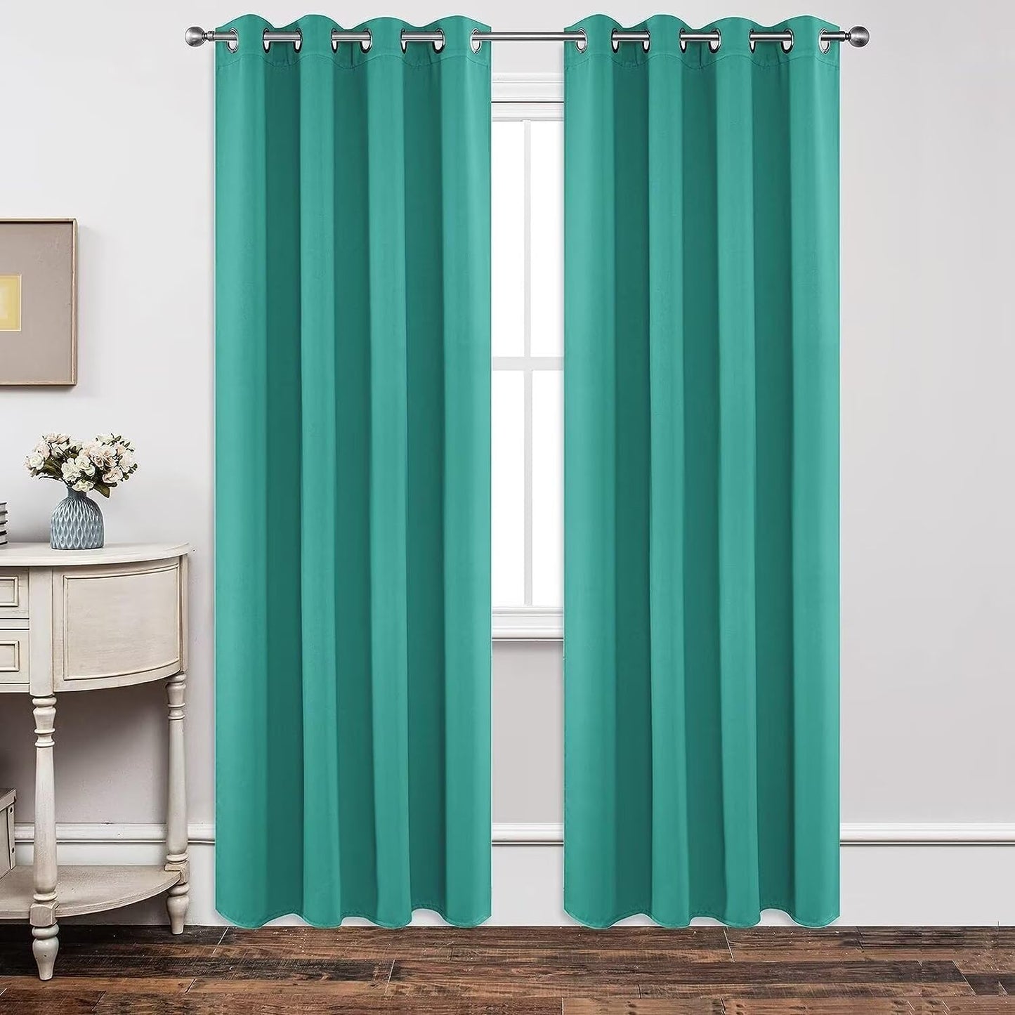 Joydeco Blackout Curtains 45 Inch Length 2 Panels Set, Thermal Insulated Long Curtains& Drapes 2 Burg, Room Darkening Grommet Drapes for Living Room Bedroom Window (W52 x L45 Inch, Peacock Blue)