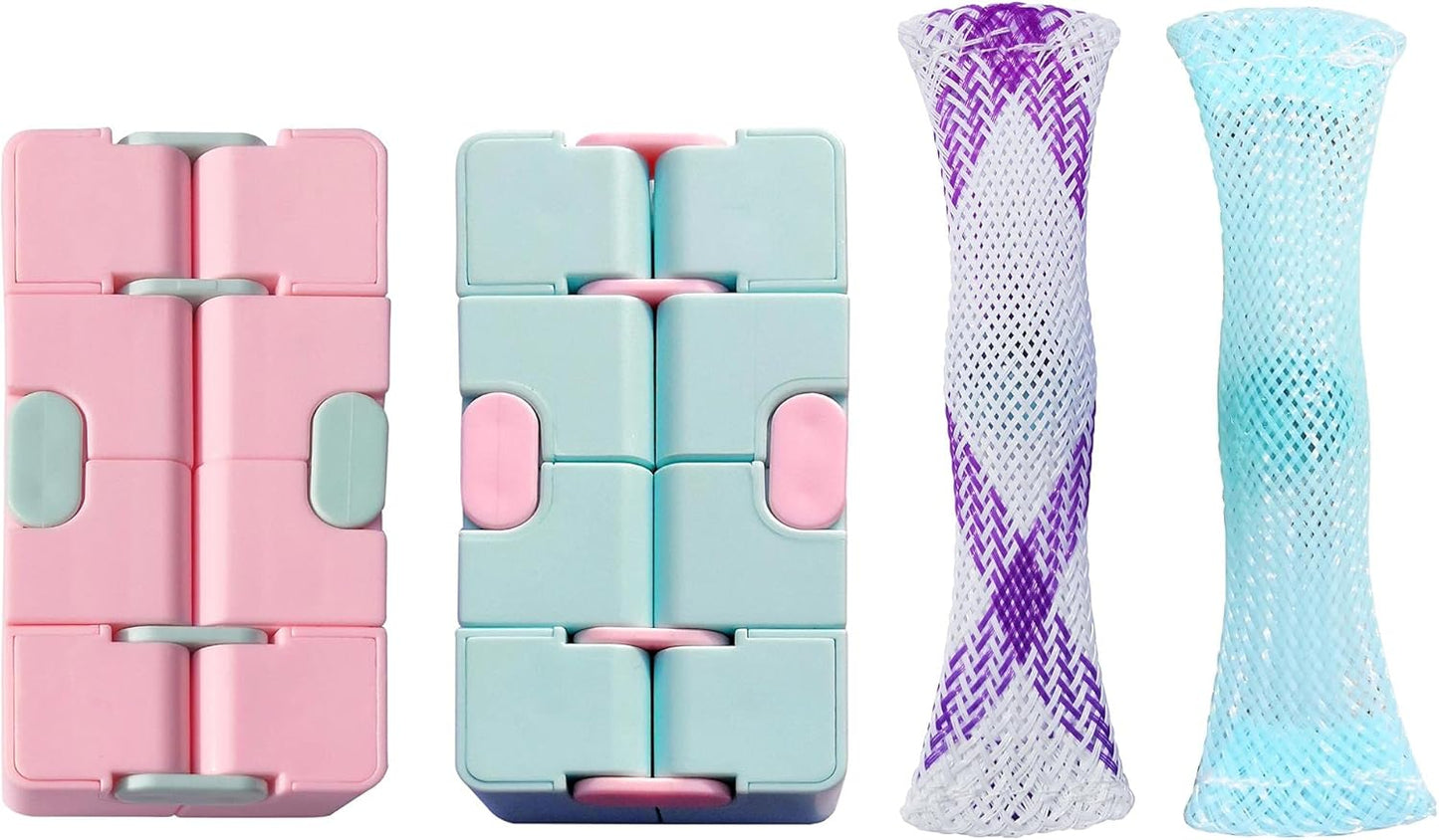 4 Pack Stress Relief and Anxiety Relief Fidget Toys,Infinity Cube,Marble Mesh