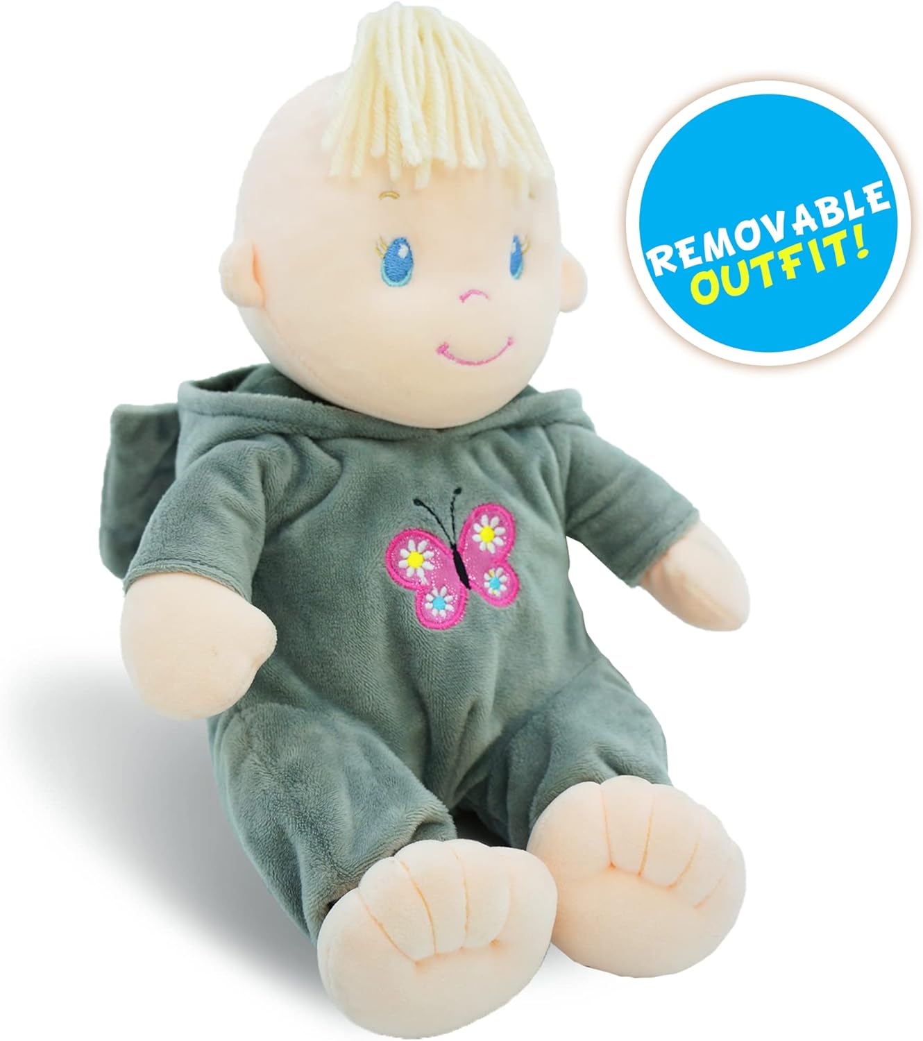 June Garden 12" Sweet Dolly Jacqueline - Stuffed Ultra Soft Baby Elephant Doll for Birth and Up - Removable Grey Outfit