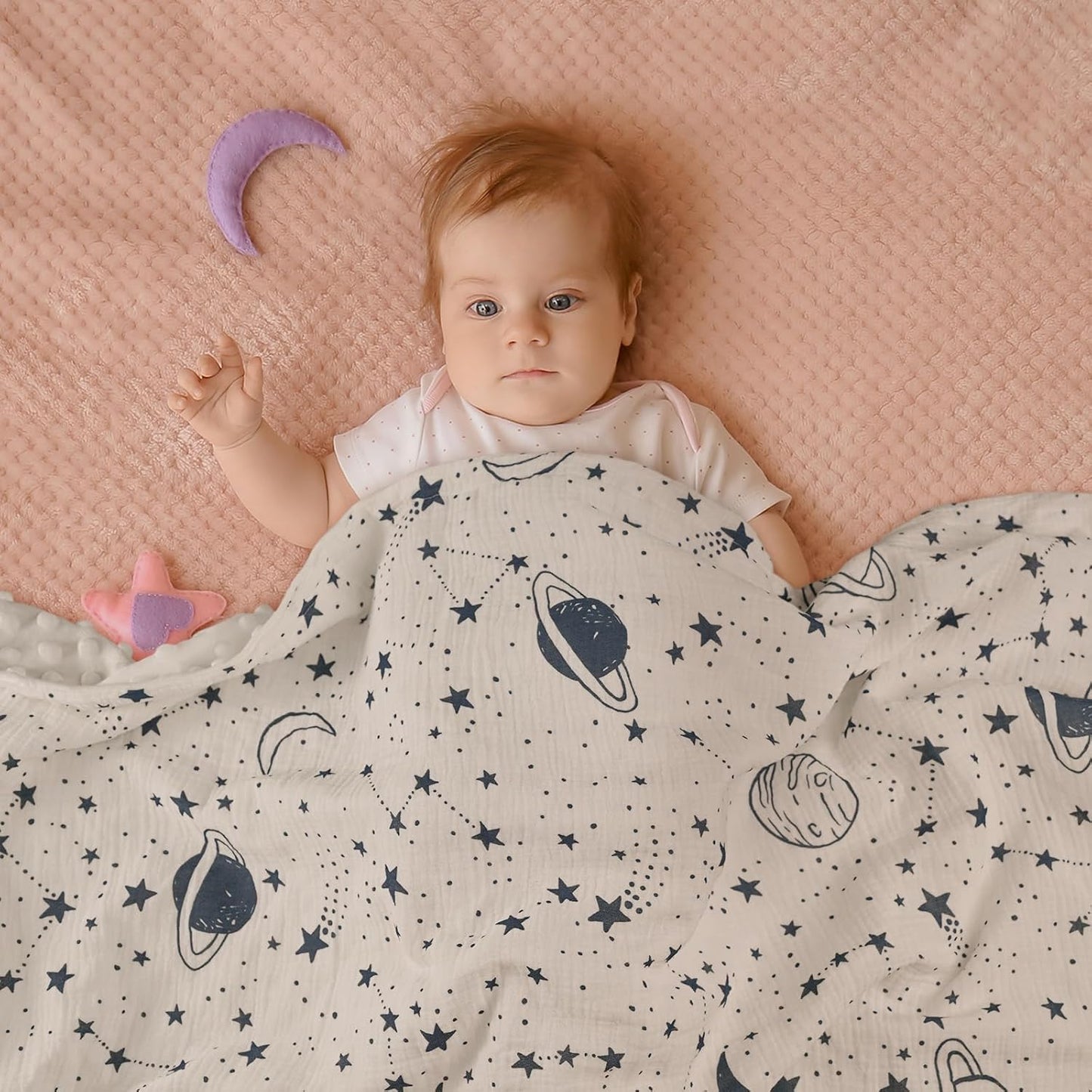 GLLQUEN BABY Blankets for Unisex Boys Girls, Muslin Cotton Front Soft and Breathable, and Dotted Fleece Backing, Printed Bed Nursery Minky Blankets for Toddler Newborn, 30 x 40 inches