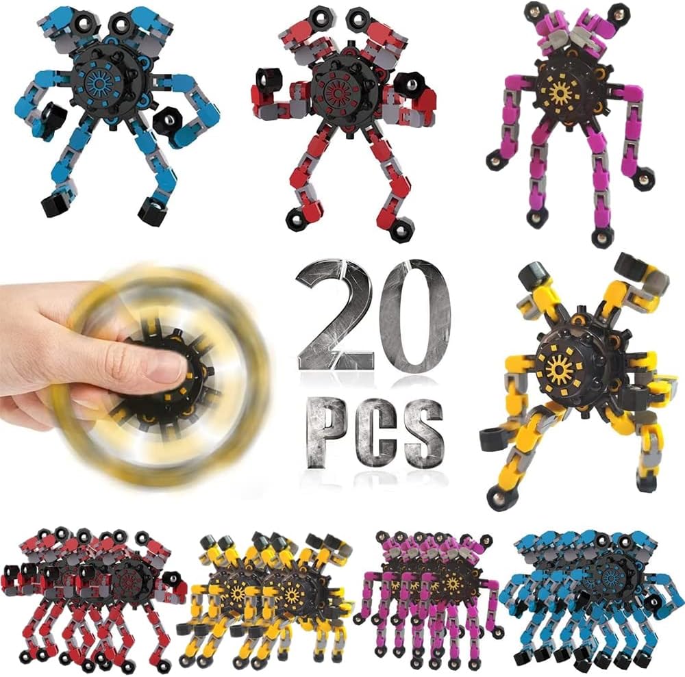 20 Pcs Deformable Robot Fidget Spinners Toys for Party Favor, Transformable Fingertip Spinner for Classroom Prizes, Christmas Valentine Gifts Goodie Bag Stocking Easter Basket Stuffers for Kids