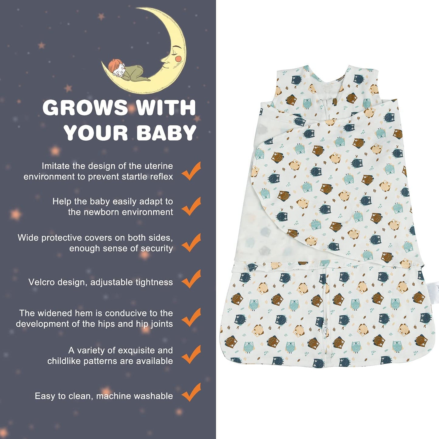 Swaddle-Blanket Baby Girl & Boy Swaddles Newborn Infant Transition 100% Cotton Wrap Blankets, 3-Way Adjustable Wearable Blanket, TOG 1.0 (Owl 0-3 Month)