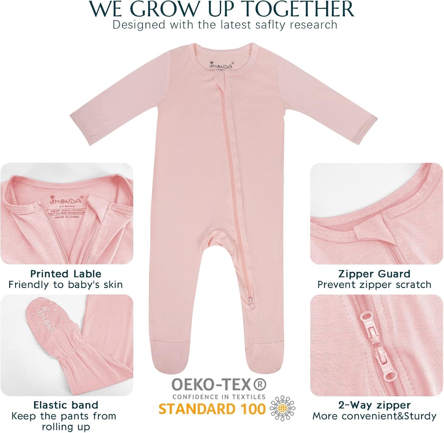 Jimonda Bamboo Baby Pajamas,Unisex Boys Girls One-Piece Footies,Long Sleeve Sleepers 2-Way Zip closure Romper