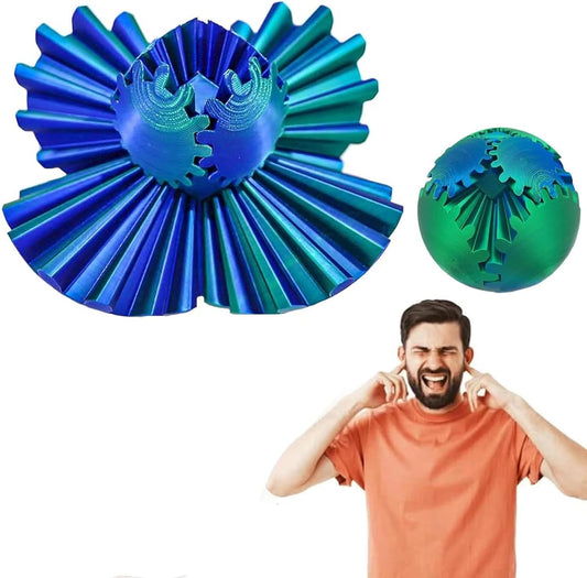 3D Printed Gear Ball, Gear Sphere Fidget Toy, Gear Ball Spin Ball or Cube Fidget Toy, Stress Ball, GearSphere Desk Toy for Stress and Anxiety Relaxin Kids Adult Birthday (Laser Green)