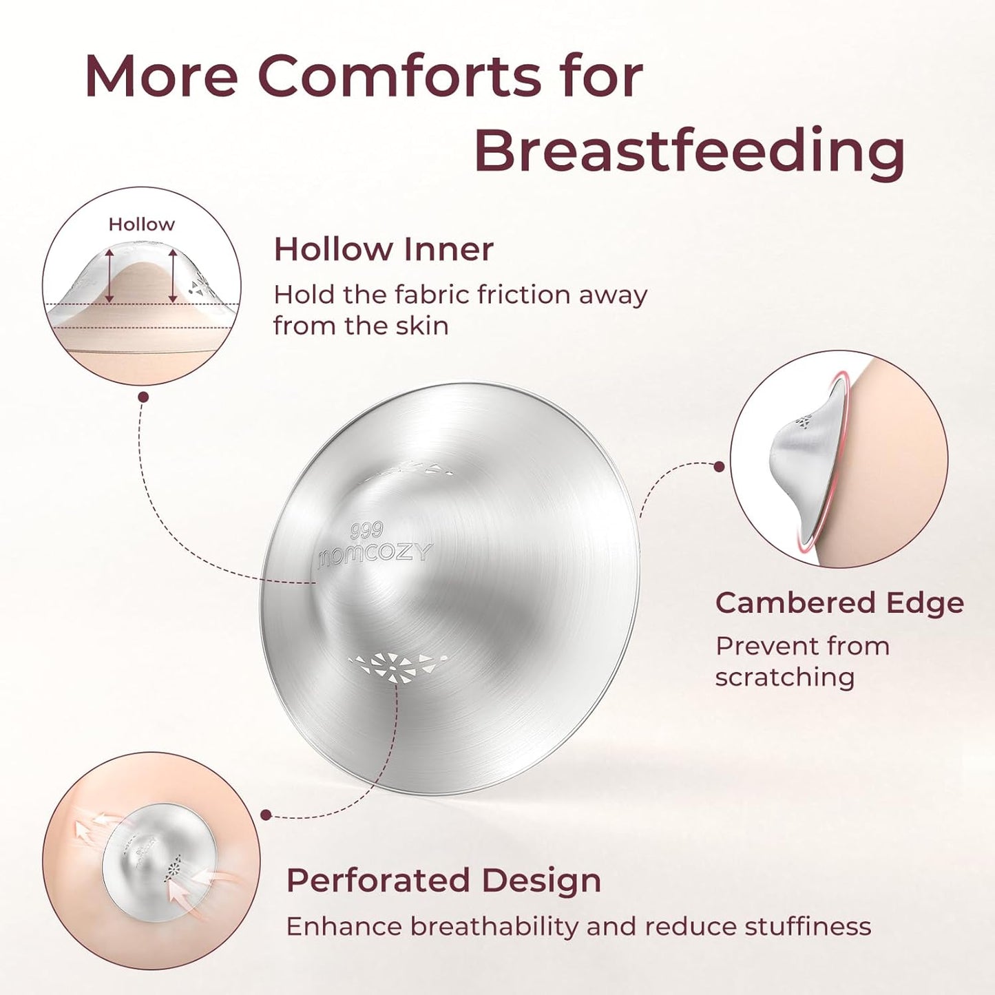 Momcozy 999 Silver Nursing Cups Original Perforated Breathable Design, 999 Silver Nipple Cover for Breastfeeding Essential, Silver Nipple Shield for Nursing Newborn, Metal Nipple Shields, XXL Size