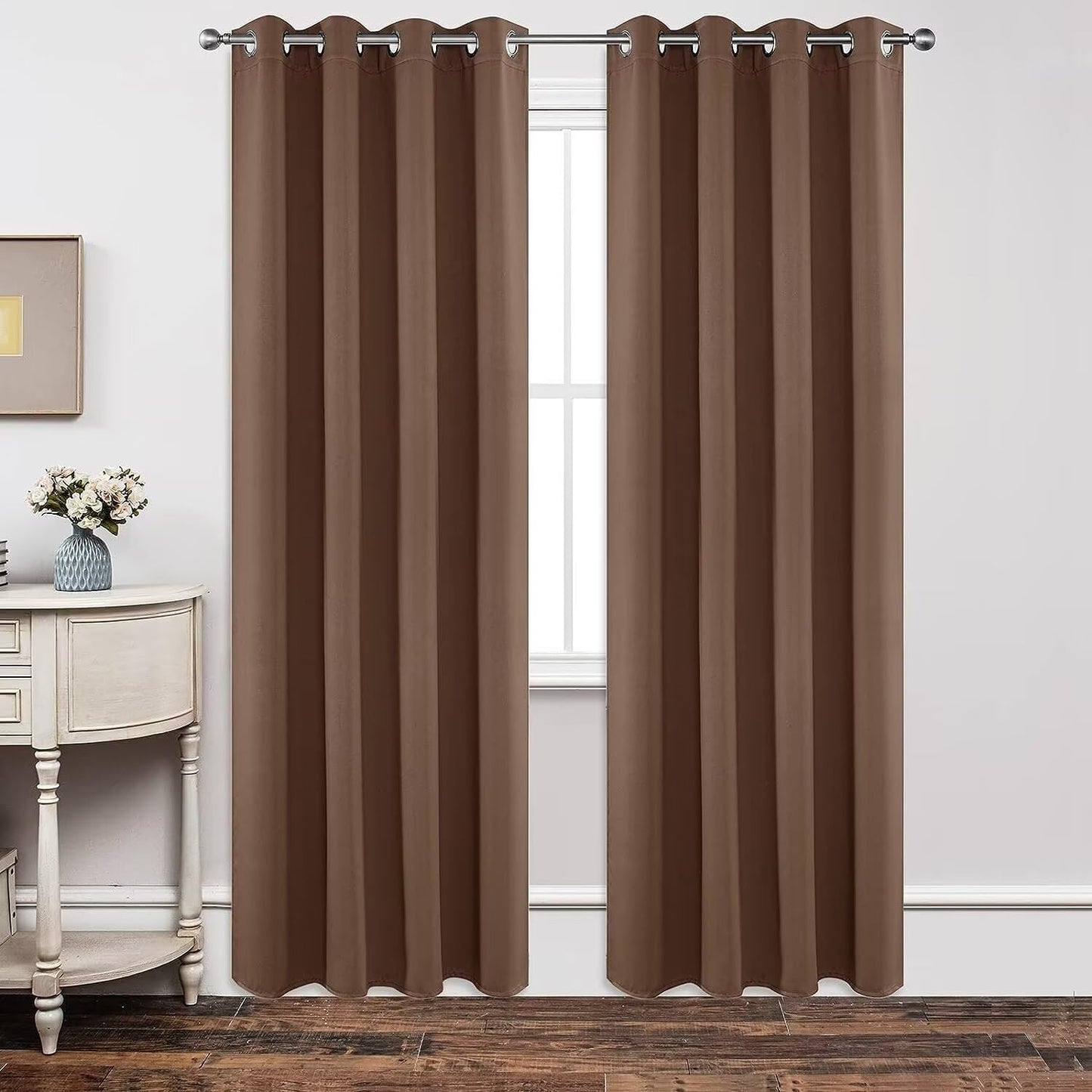 Joydeco Blackout Curtains 90 inch Long 2 Panels Set, Thermal Insulated Long Curtains & Drapes 2 Burg, Room Darkening Grommet Drapes for Bedroom Living Room Windows (W52 x L90 Inch, Brown)