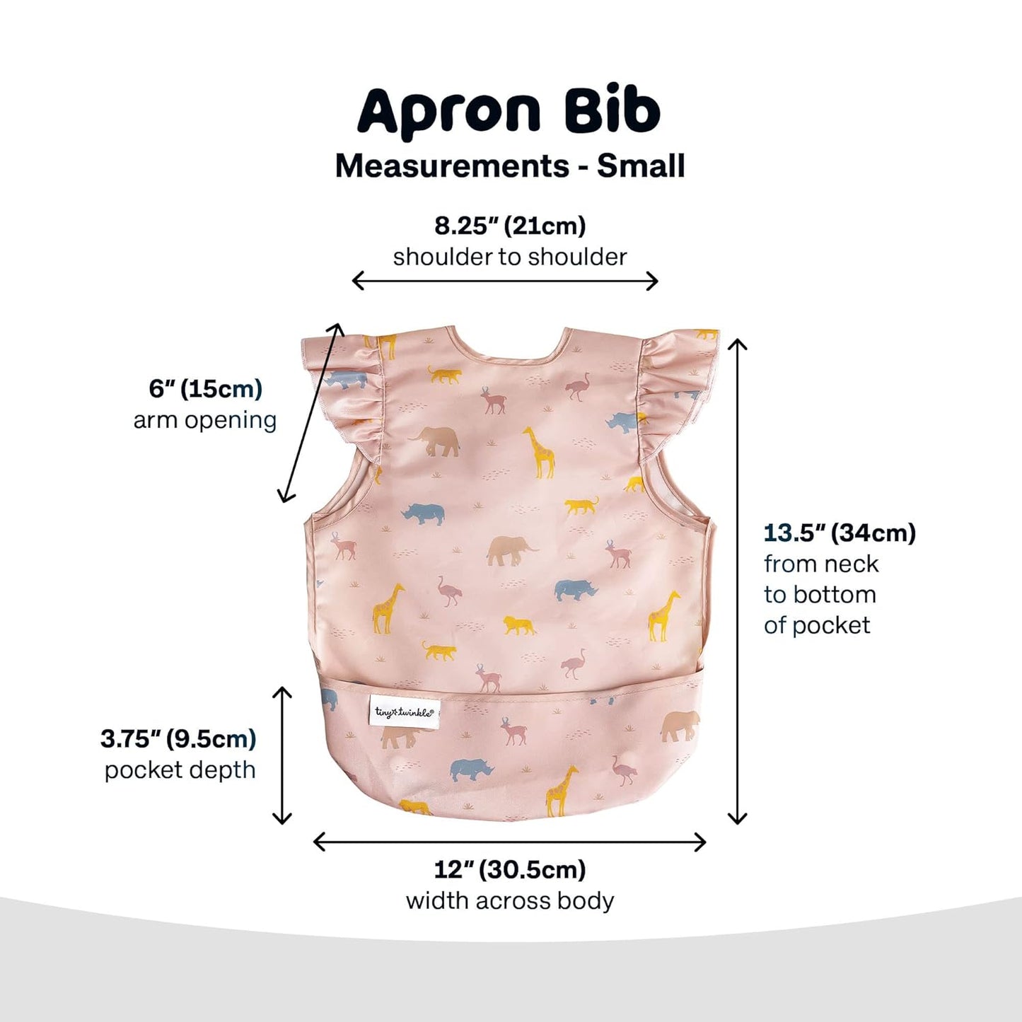 Tiny Twinkle Mess Proof Baby Bib - Waterproof & Lightweight Baby-Led Weaning Apron | 100% Recycled Polyester, Easy Clean & Machine Washable (Petite Safari, Small 6-24 Months)