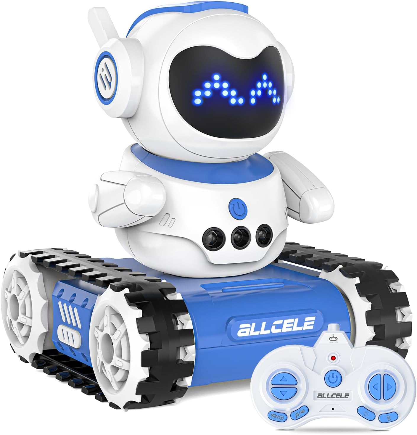 ALLCELE LED RC Robot Toys for Boys and Girls with Walkie Talkie, Programming, Music, Demo and LED Function, Remote Control Robot Toy, Gift for Kids 3-8 Years Old Blue White