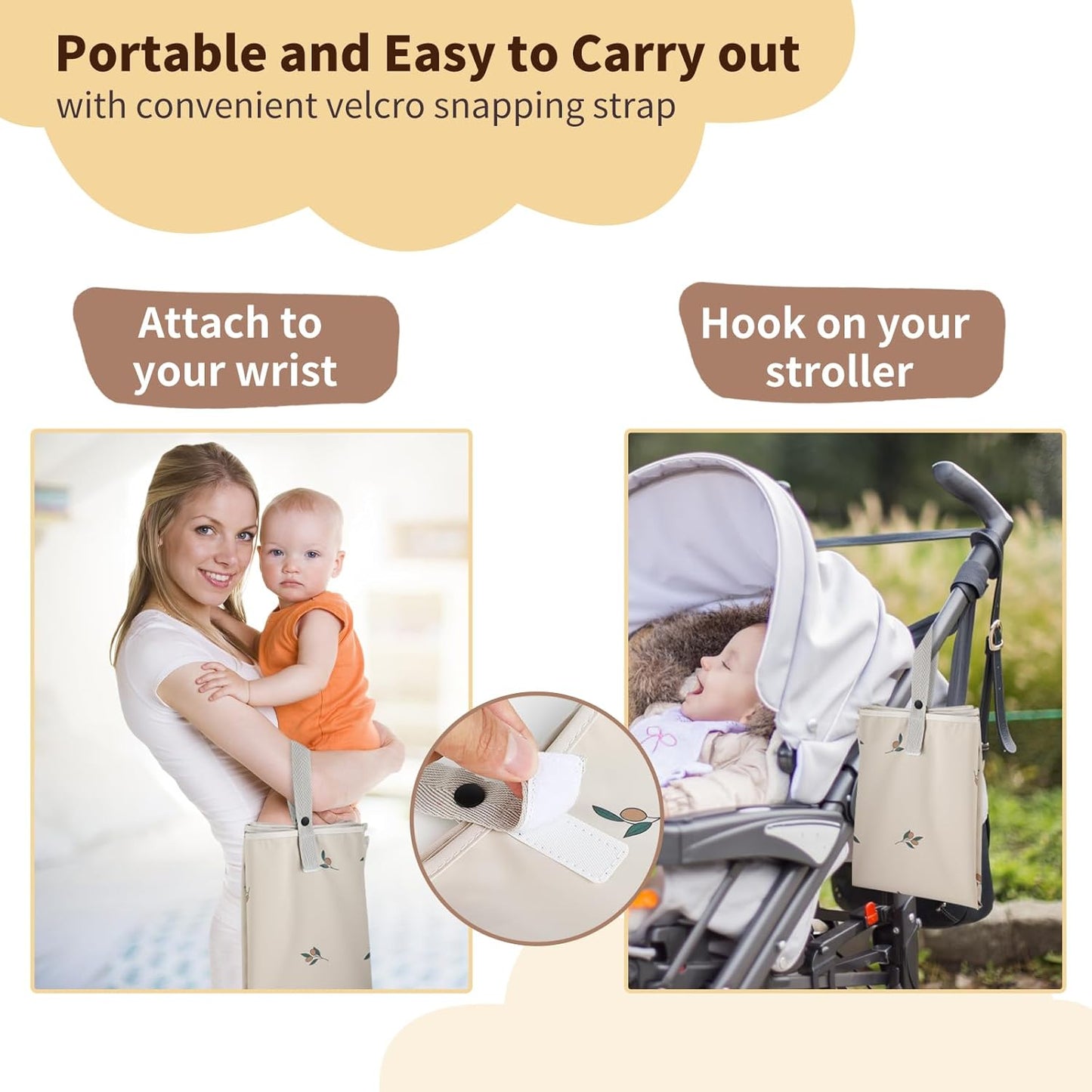 Vegan Leather Portable Changing Pad - Waterproof Compact Baby Changing Mat - Foldable Travel Diaper Changing Pad, Newborns Shower Gifts (Olive Branch with Strap, 20"*28")