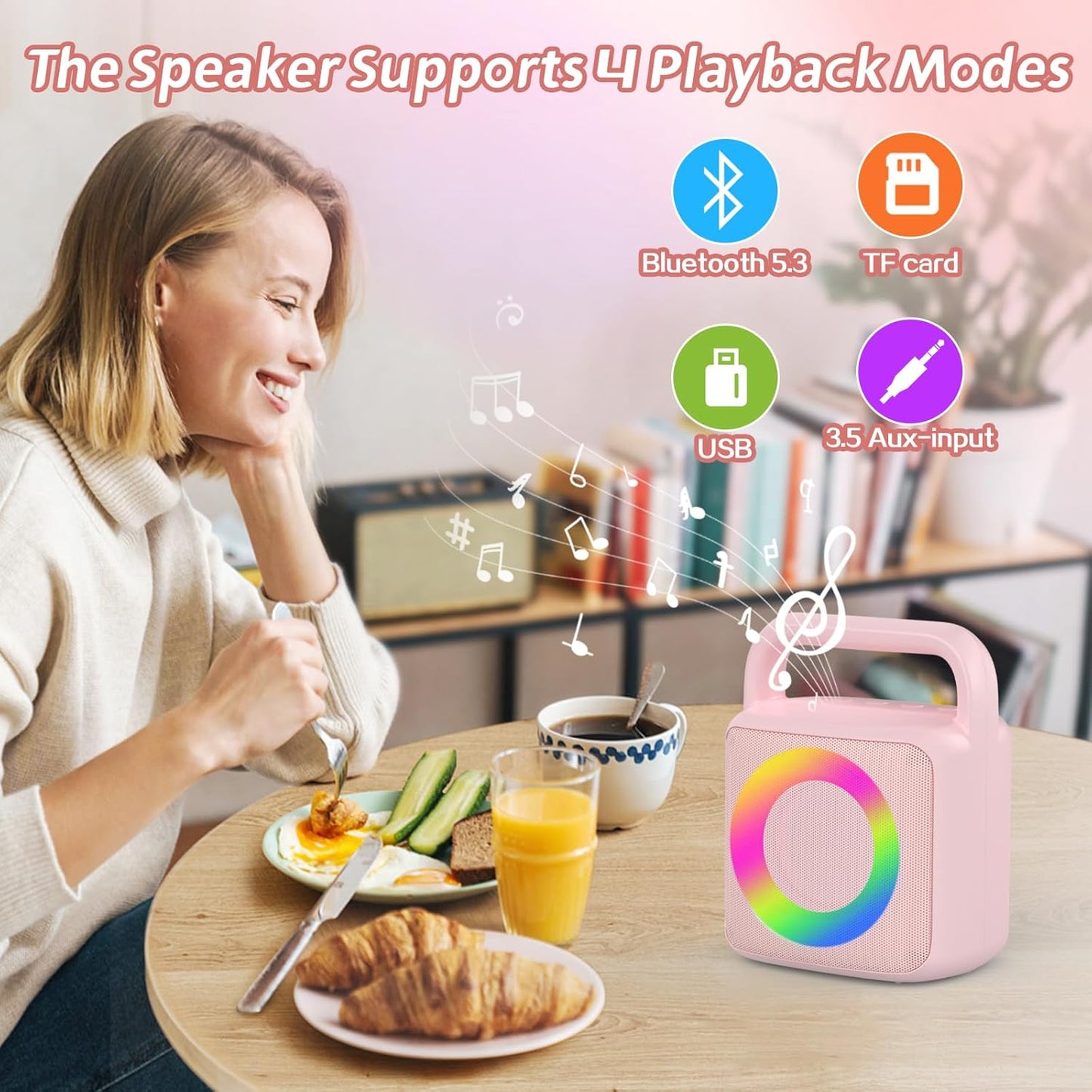 Karoke Machine with 2 Wireless Mics,Portable Karaoke Microphone Toys with Colorful Lights and Magic Voices for Camping Party, Birthday Gift for Boys Girls Teenages Adults