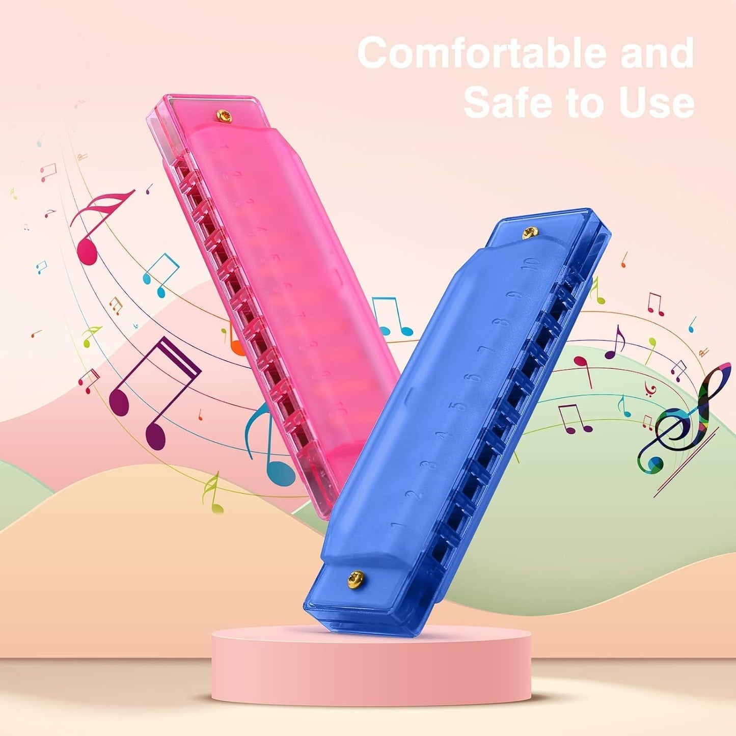 6 Pcs Kids Harmonica 10 Hole, Plastic Harmonica for Kids with 6 Colors Educational Toys Beginners Toy Musical Instruments for Kids, Children and Adults (Blue, Pink, Green, Orange, red, Yellow)