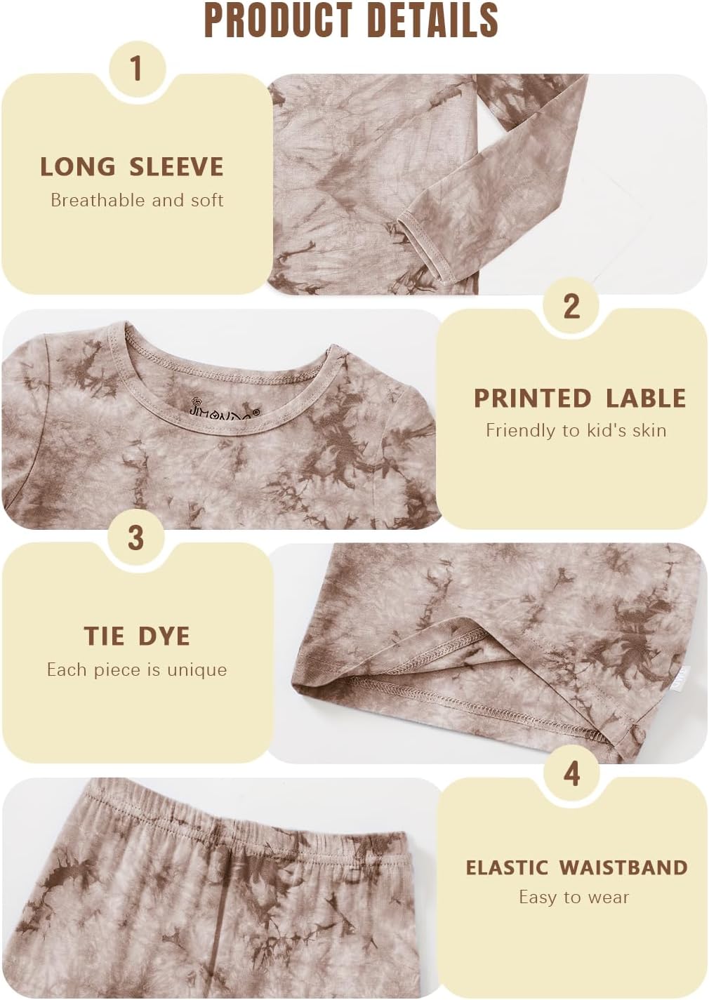 Jimonda Kids Soft Rayon From Bamboo Sleepwear Long Sleeve Boys Girls Pajama Outdoor 2-Piece tops&pant Casual sets Tie Dye PJ