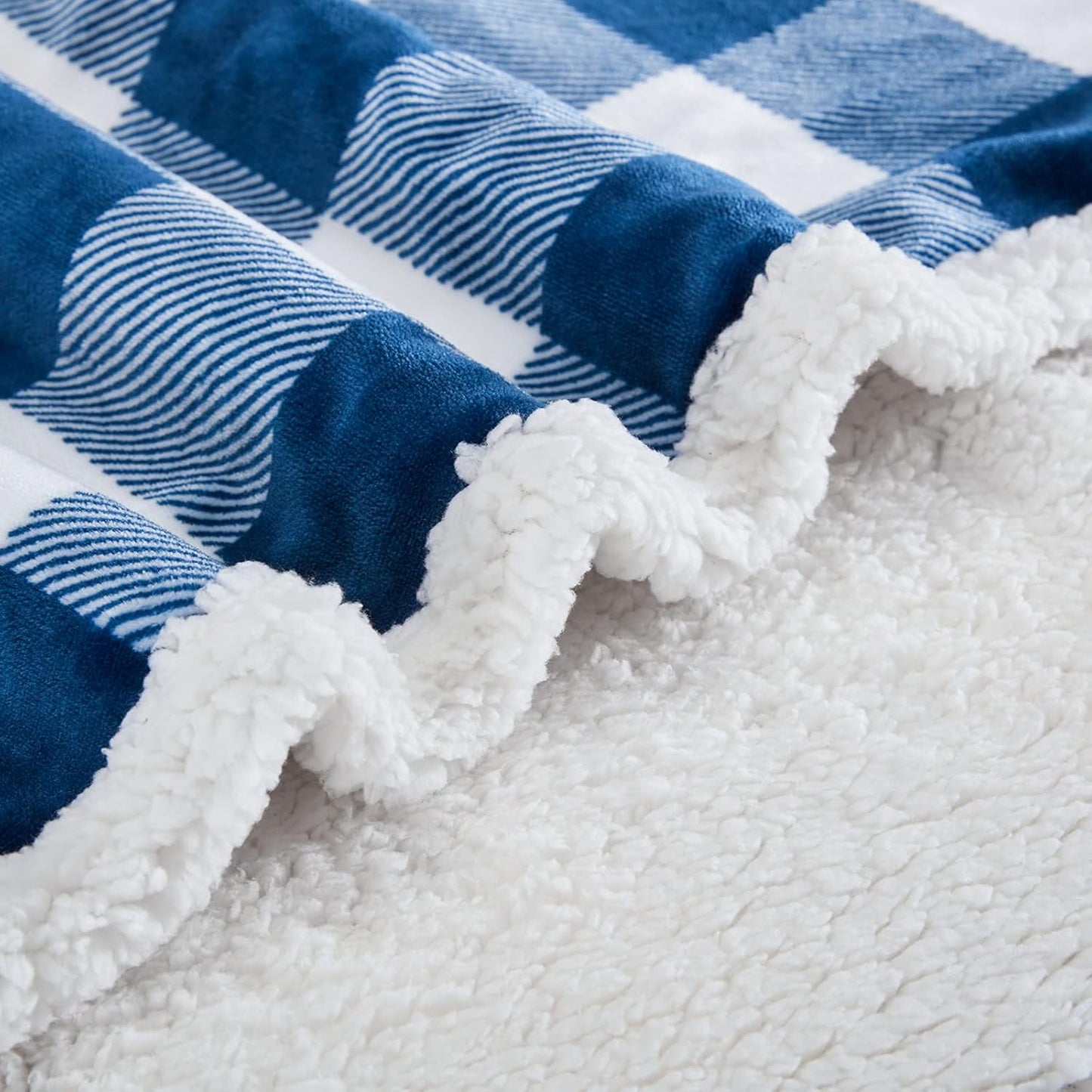 Touchat Sherpa Plaid Twin Blanket 60" X 70", Fuzzy Fluffy Soft Cozy Throw Blanket, Twin Size Plush Fleece Flannel Plush Microfiber Blanket for Couch Bed Sofa (Navy)