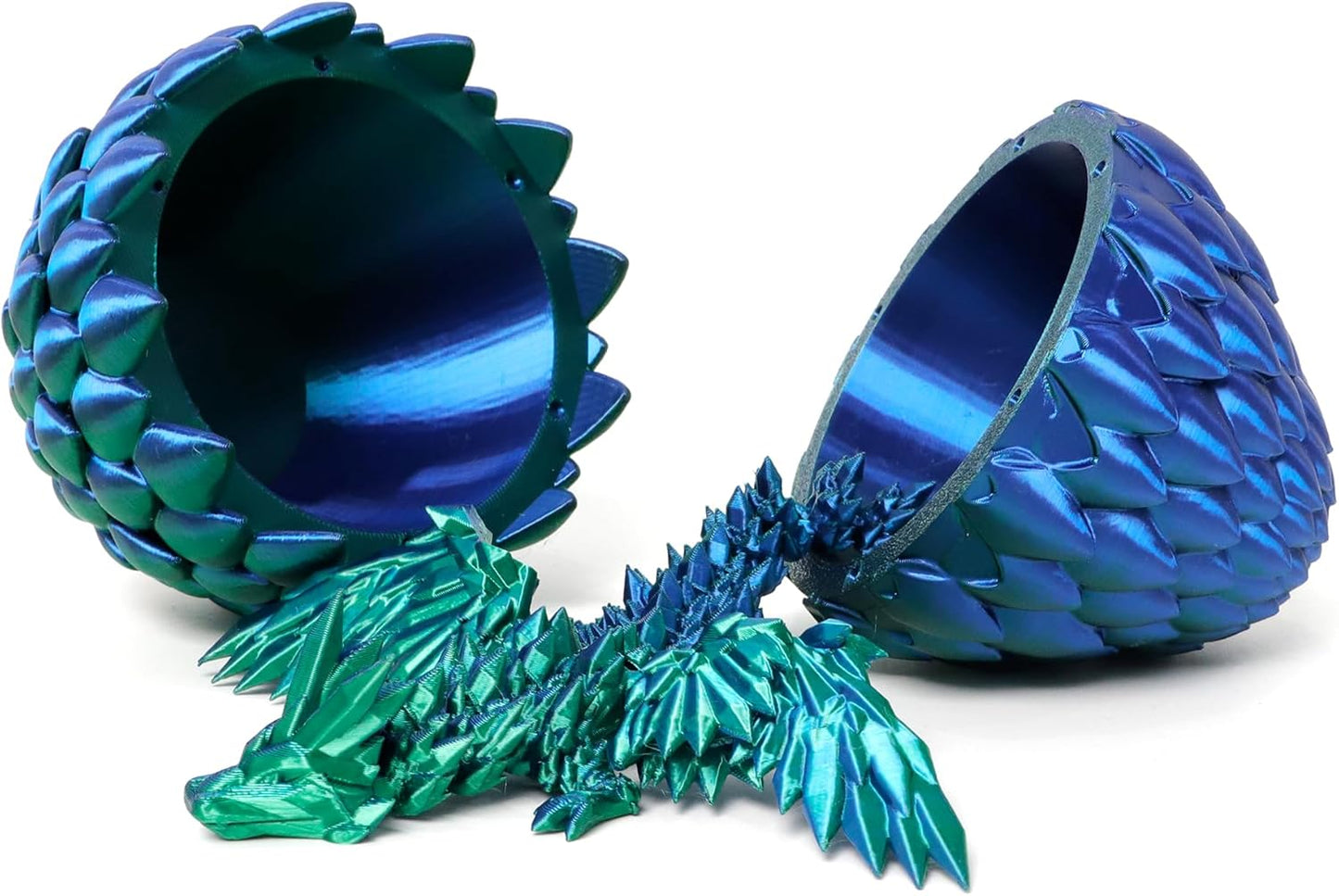 3D Printed Dragon Egg, Flying Articulated Dragon in Eggs, Flexible Joints Home Decor Executive Desk Figurine (Green Mix Blue)