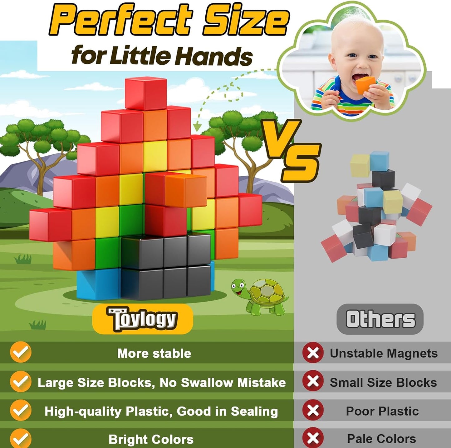 48PCS Magnetic Blocks for Toddlers Toys, Large Magnetic Cube Toy for Sensory STEM Education Preschool Magnet Toys for 3 4 5 6 Year Old Boys and Girls, Compatile with Mine Magnet World